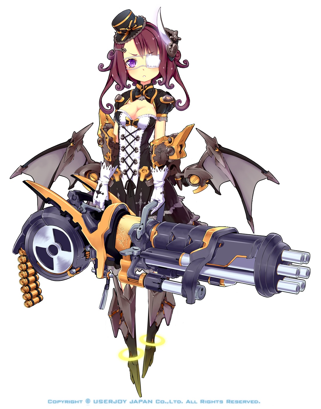 aoi_tsunami eyepatch gothic_lolita gun lolita_fashion mecha_musume weapon wings
