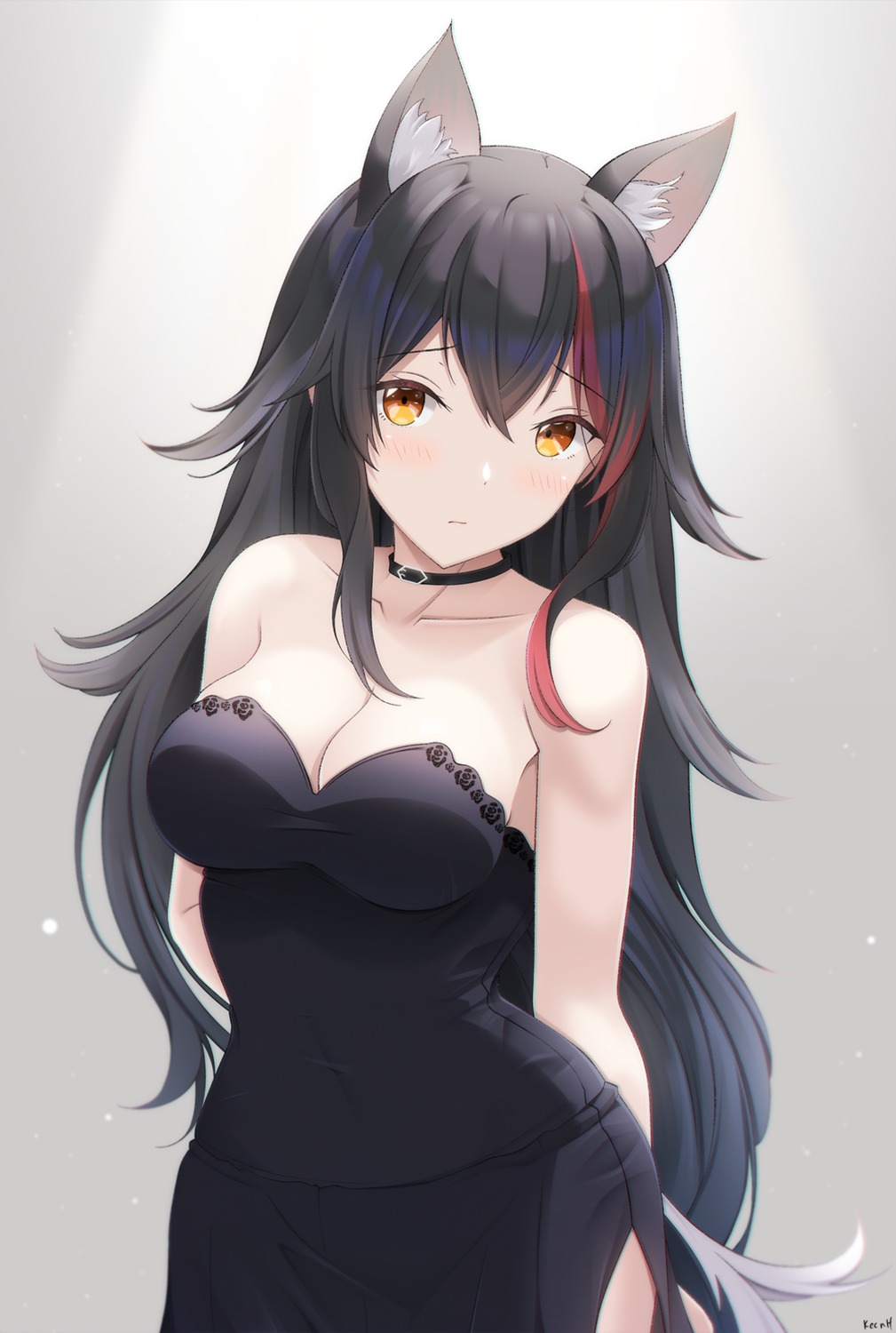 animal_ears cleavage hololive hololive_gamers keenh no_bra ookami_mio tail