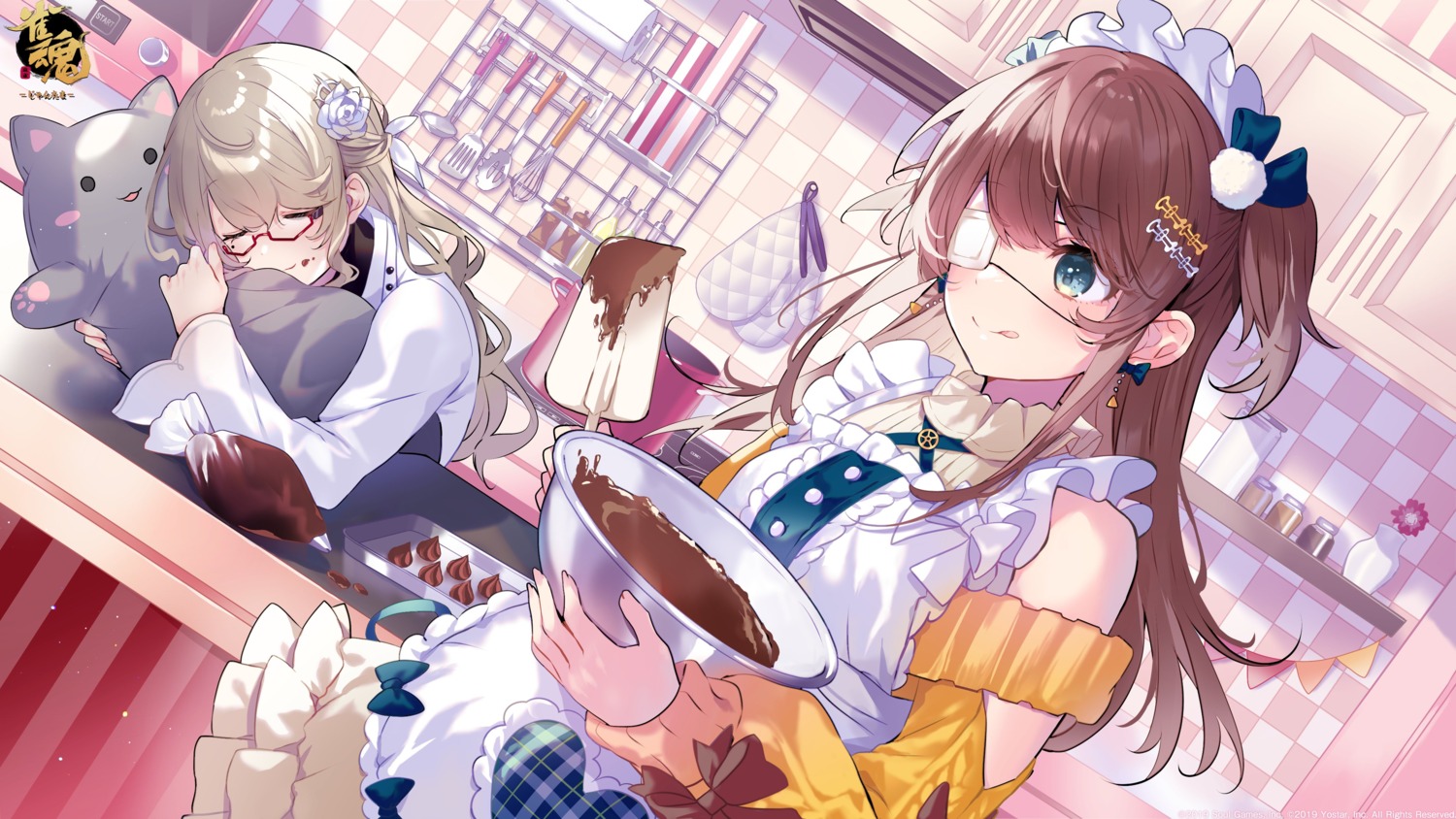 cream eyepatch kisaragi_ayane majsoul megane saine shinomiya_fuyumi sweater valentine