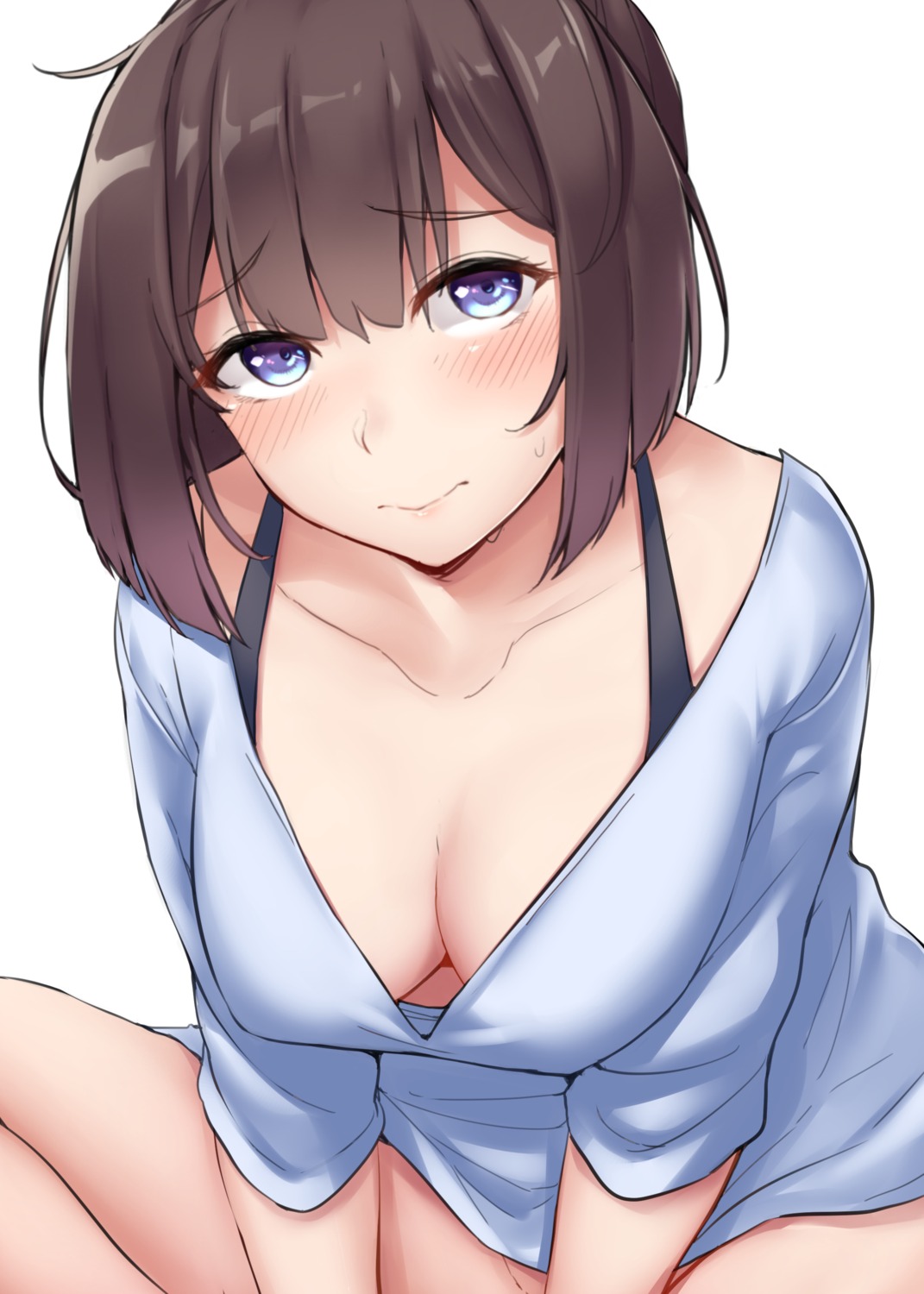 akizuki_(kancolle) bottomless cleavage kantai_collection kiritto open_shirt