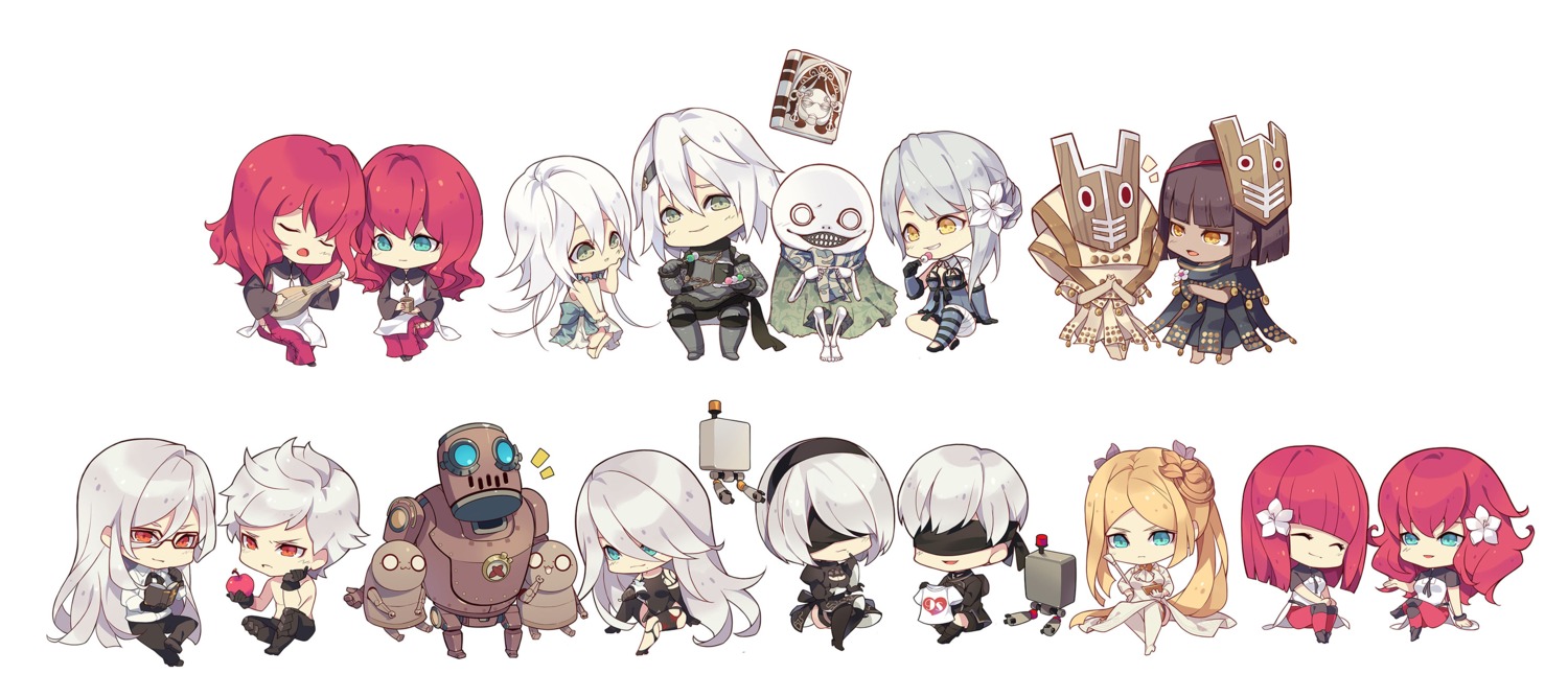 armor bandages chibi devola dress k.ll kaine_(nier) mecha megane nier nier_(character) nier_automata nier_replicant popola thighhighs yorha_no.2_type_b yorha_no.9_type_s yorha_type_a_no.2