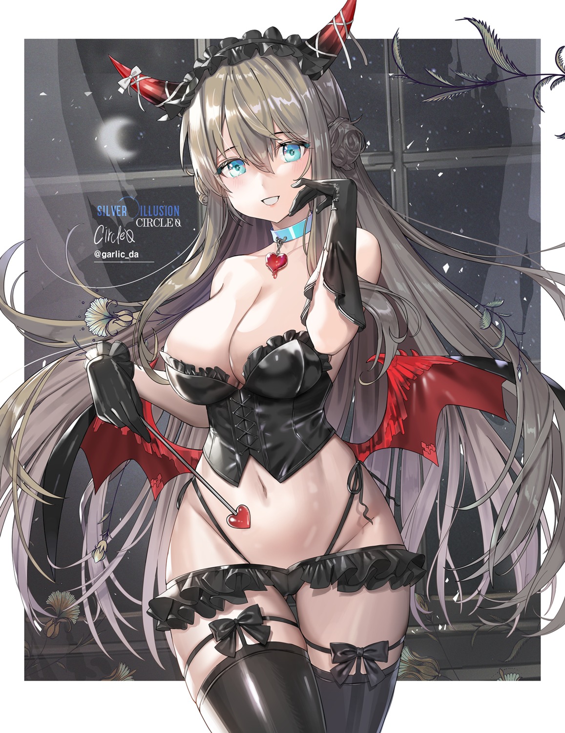 garter horns jaeyun no_bra pantsu stockings string_panties thighhighs wings