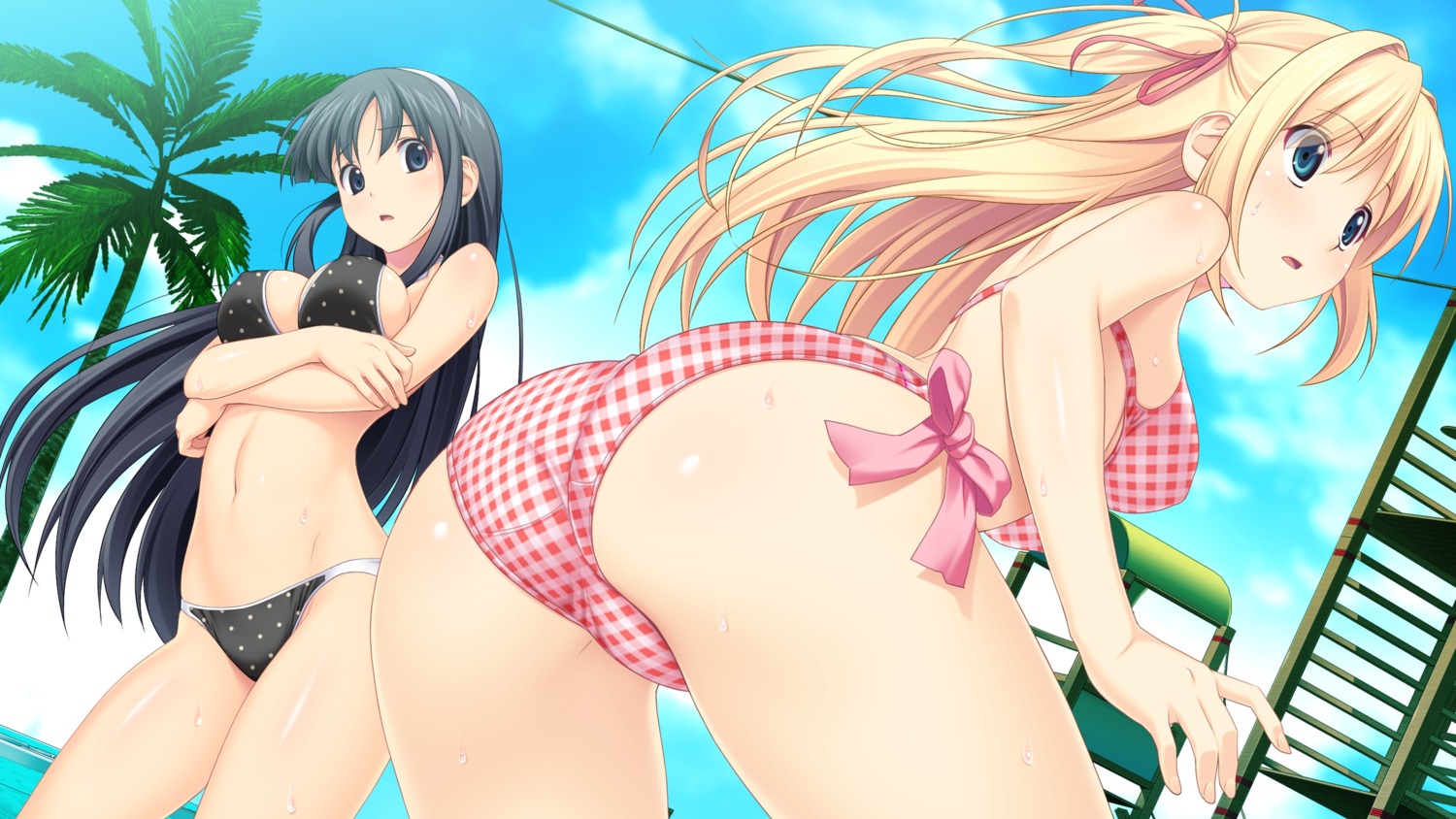 ass bikini breast_hold cleavage erect_nipples fukami_nagisa game_cg kagurazaka_namine koutaro swimsuits tropical_vacation twinkle