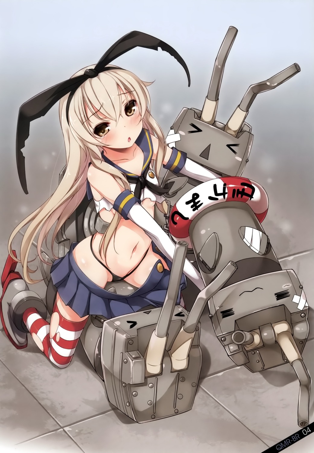 kantai_collection pantsu rensouhou-chan shimakaze_(kancolle) thighhighs torn_clothes yume_no_owari