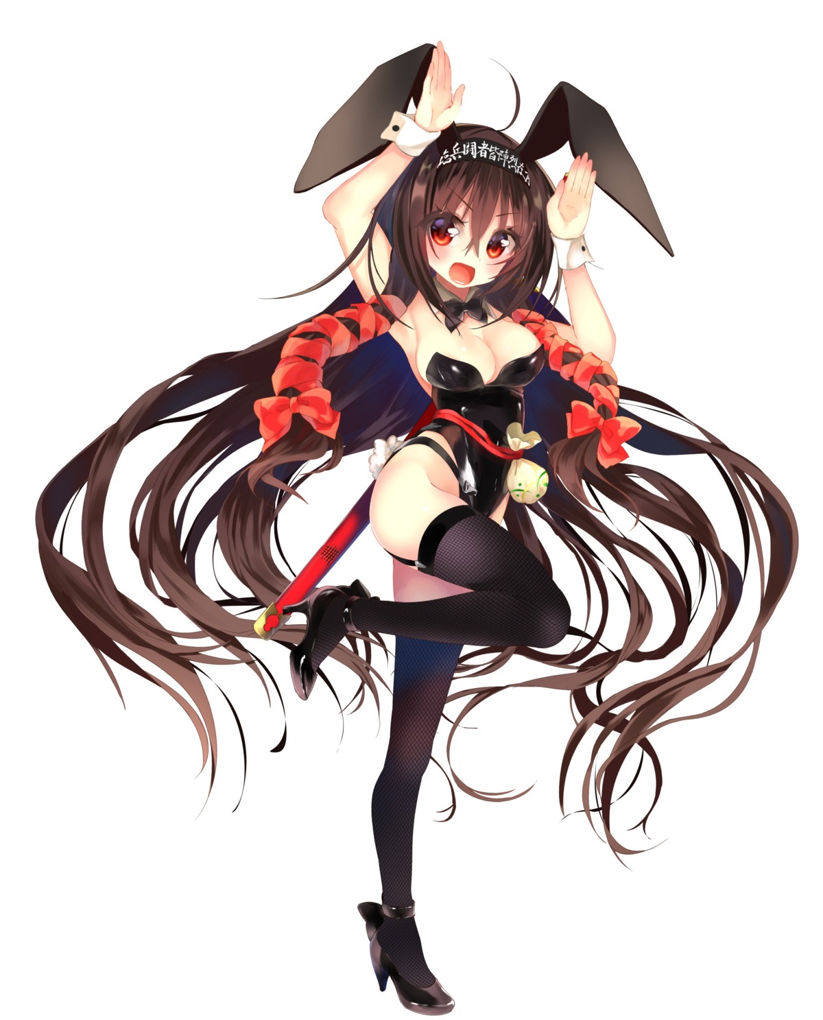 amakawa_sakko animal_ears bunny_ears bunny_girl cleavage heels kuji_kanesada stockings tail tenka_hyakken thighhighs
