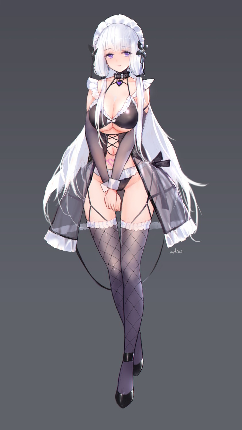 azur_lane bikini fishnets illustrious_(azur_lane) maid see_through stockings swd3e2 swimsuits thighhighs