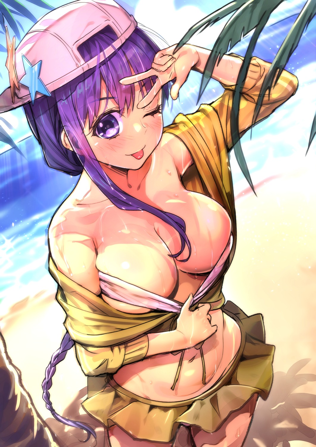 akechi_shizuku bb_(fate/extra_ccc) bikini_top fate/grand_order open_shirt swimsuits undressing wet