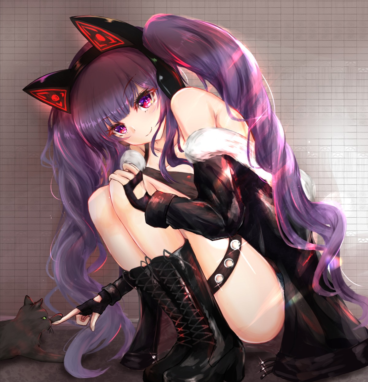 animal_ears garter habu_rin headphones neko nekomimi