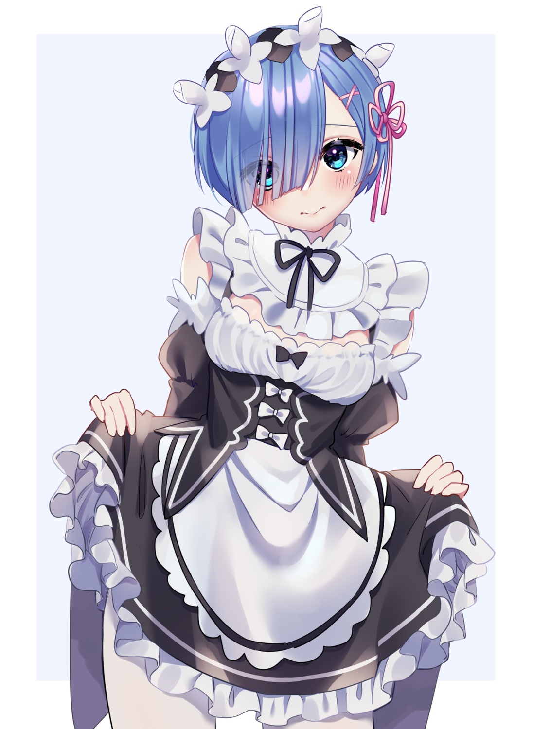 38cm maid pantyhose re_zero_kara_hajimeru_isekai_seikatsu rem_(re_zero) skirt_lift