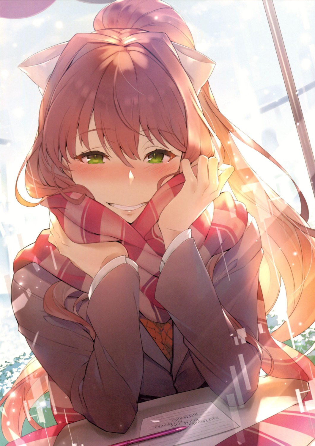 doki_doki_literature_club! kakage monika_(doki_doki_literature_club!) seifuku sweater