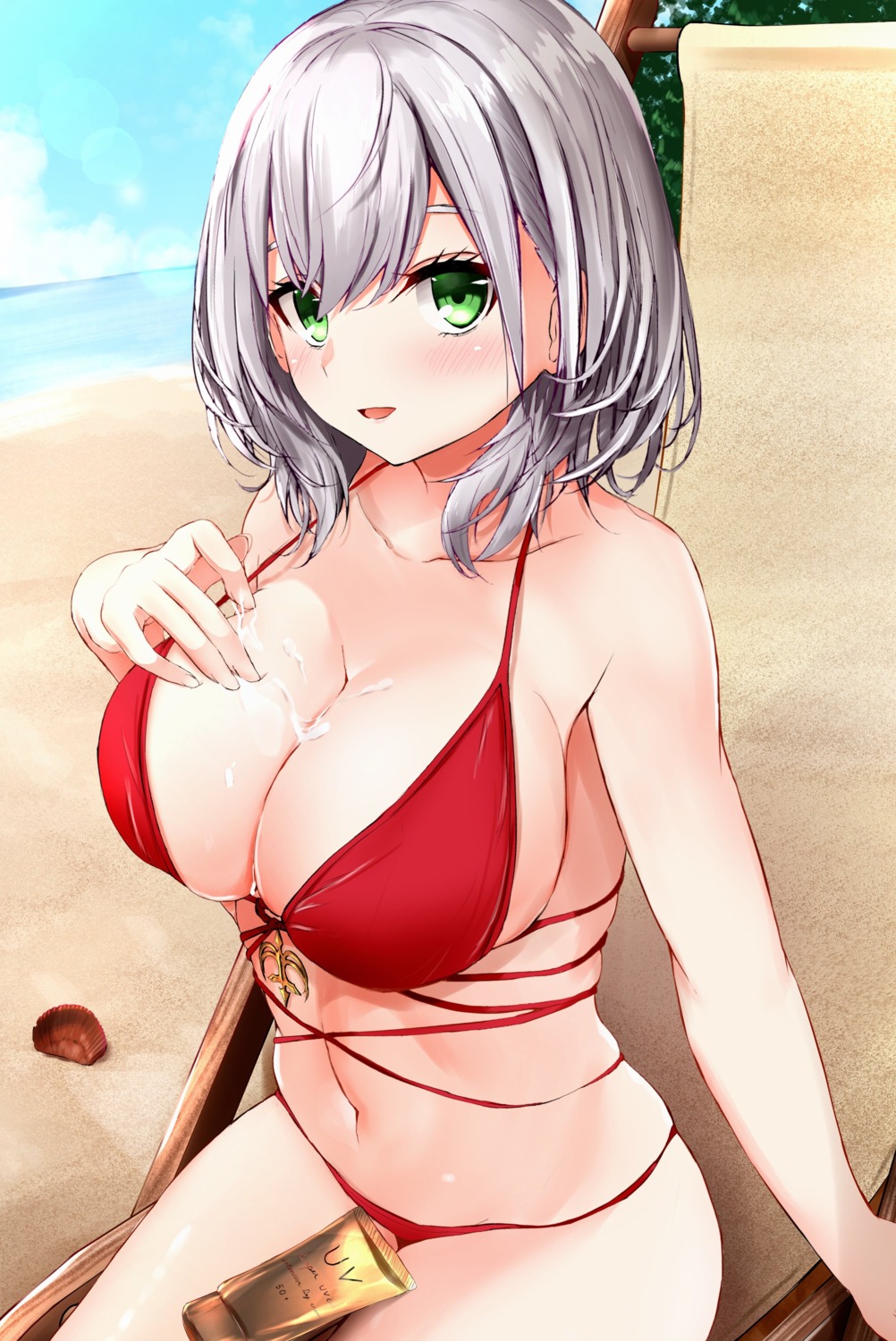 bikini breast_hold cream ex_idol hololive shirogane_noel swimsuits