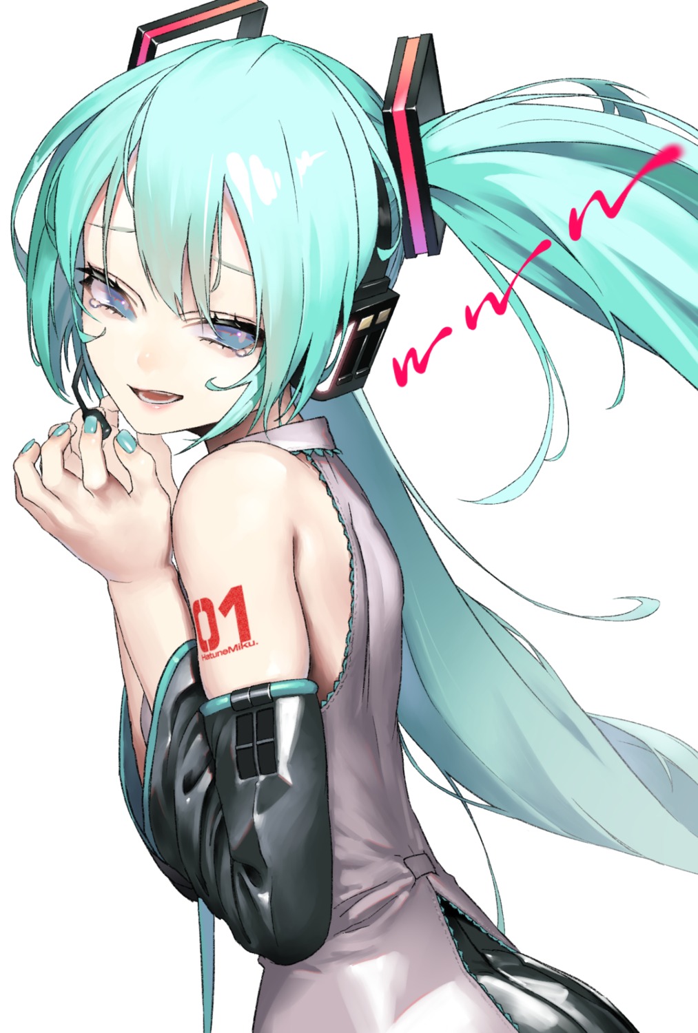 hatsune_miku headphones rsk_(tbhono) tattoo vocaloid