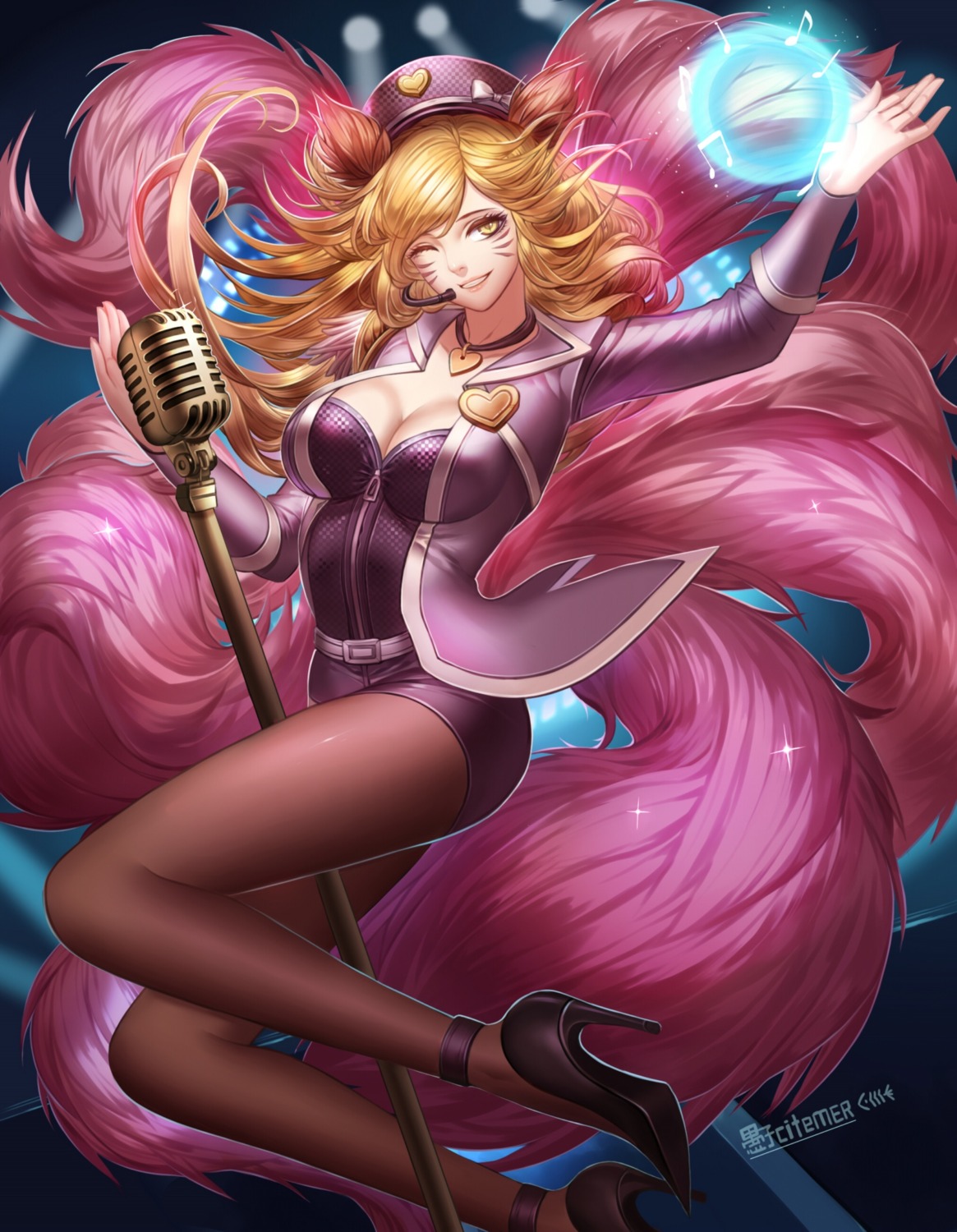 ahri animal_ears citemer cleavage heels league_of_legends pantyhose tail