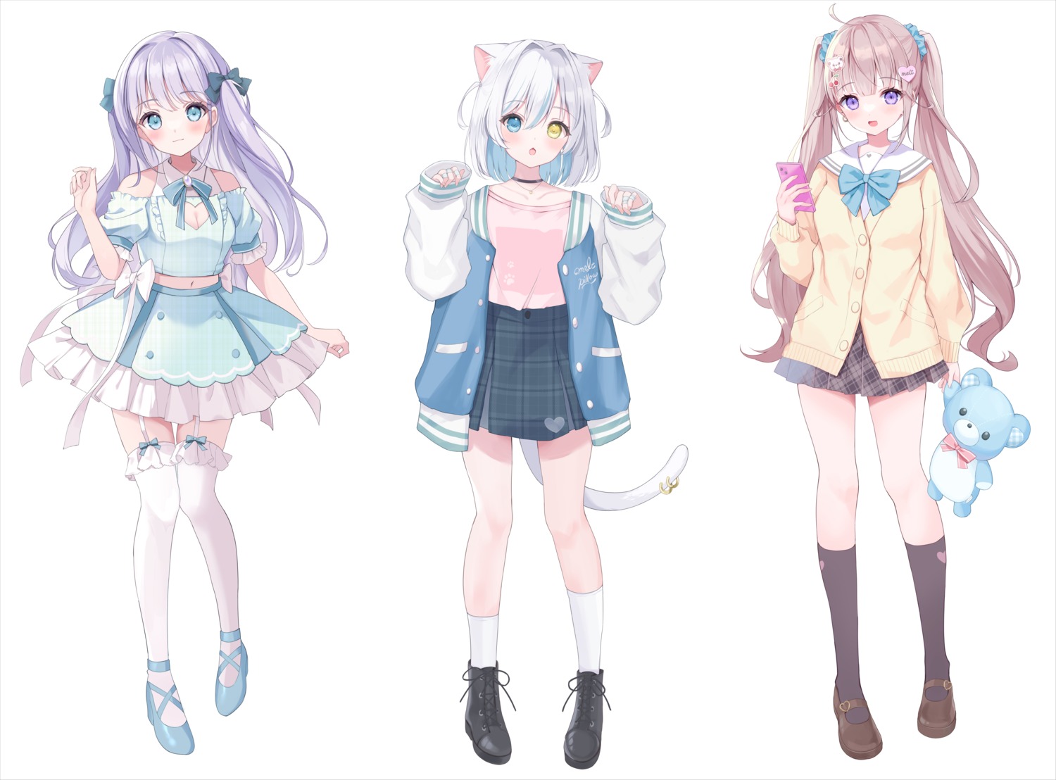 animal_ears heterochromia moeko nekomimi seifuku stockings sweater tail thighhighs