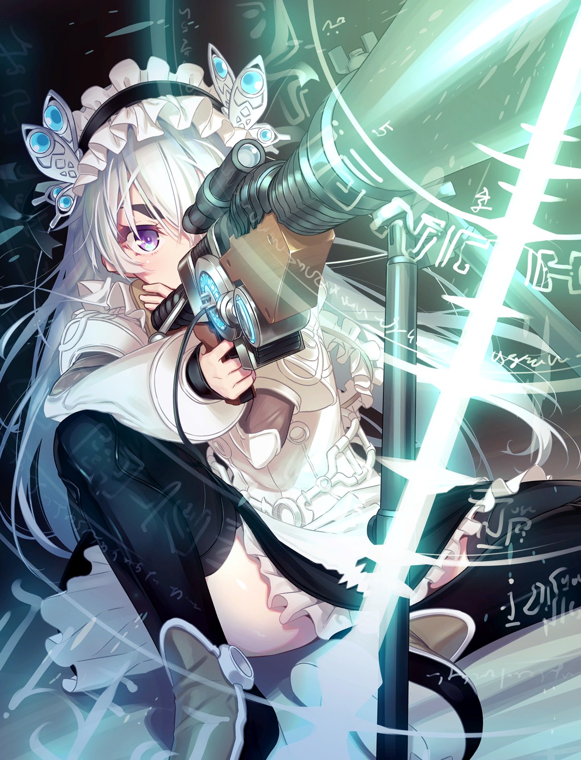 fantasia_re:build gun hitsugi_no_chaika maid skirt_lift tagme thighhighs