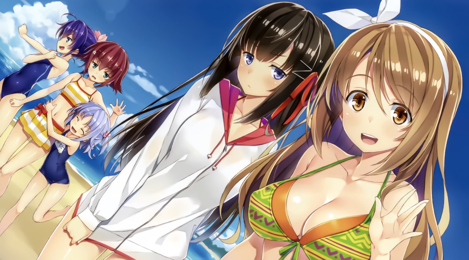 amanuma_satsuki bikini cleavage ideologue! nishibori_yuu ryouke_kaoru school_swimsuit shinmei_akane swimsuits yuuki_hagure