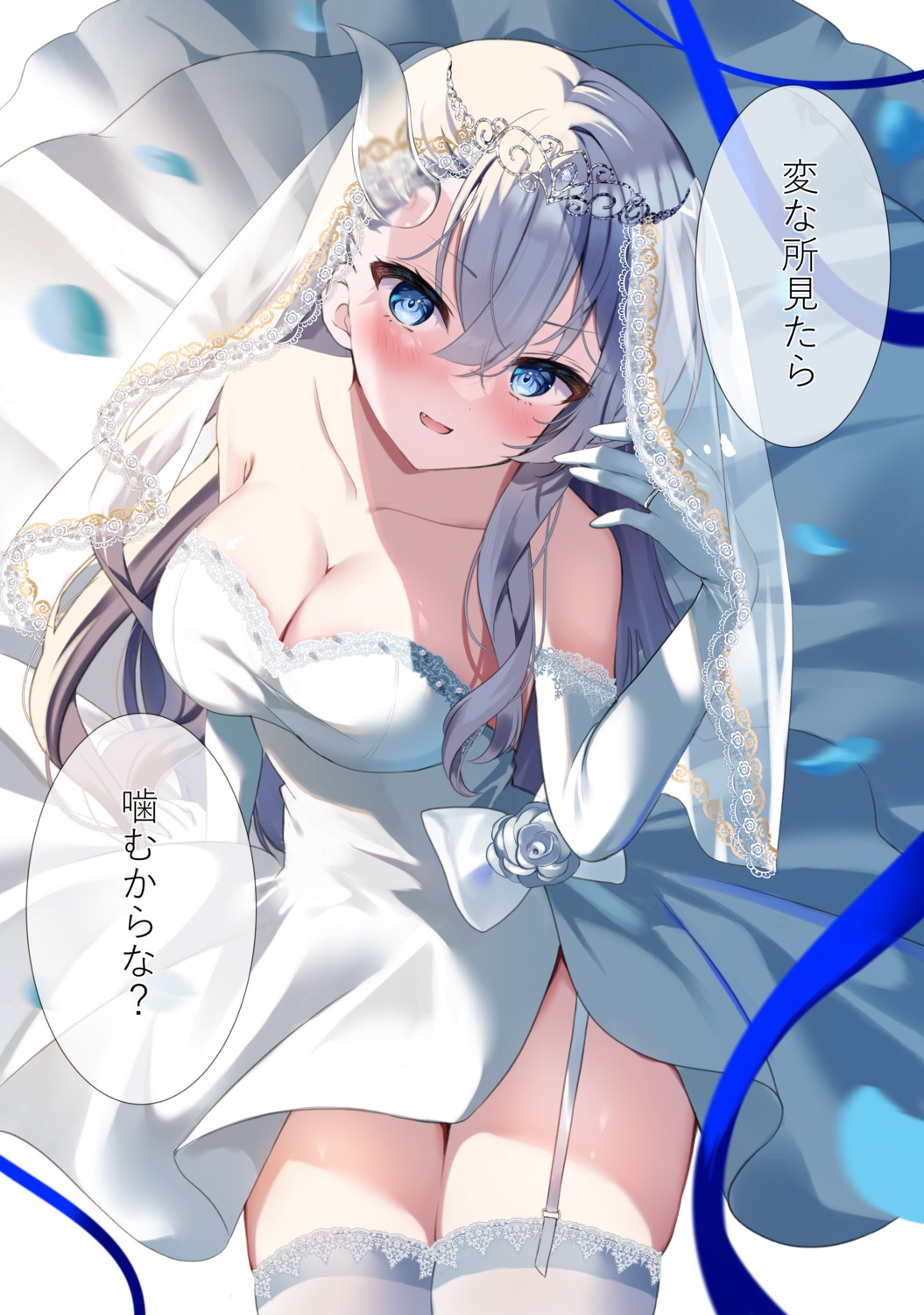 dress horns no_bra see_through stockings thighhighs tsukimiya_sara wedding_dress