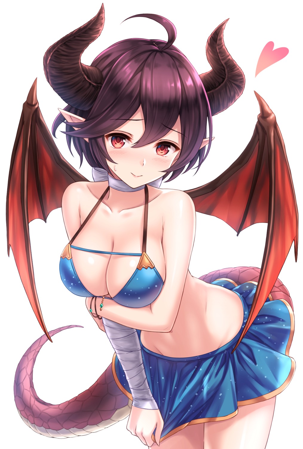 bandages bikini breast_hold cleavage granblue_fantasy grea horns pointy_ears skirt_lift swimsuits tail tomo_(tmtm_mf_mf)