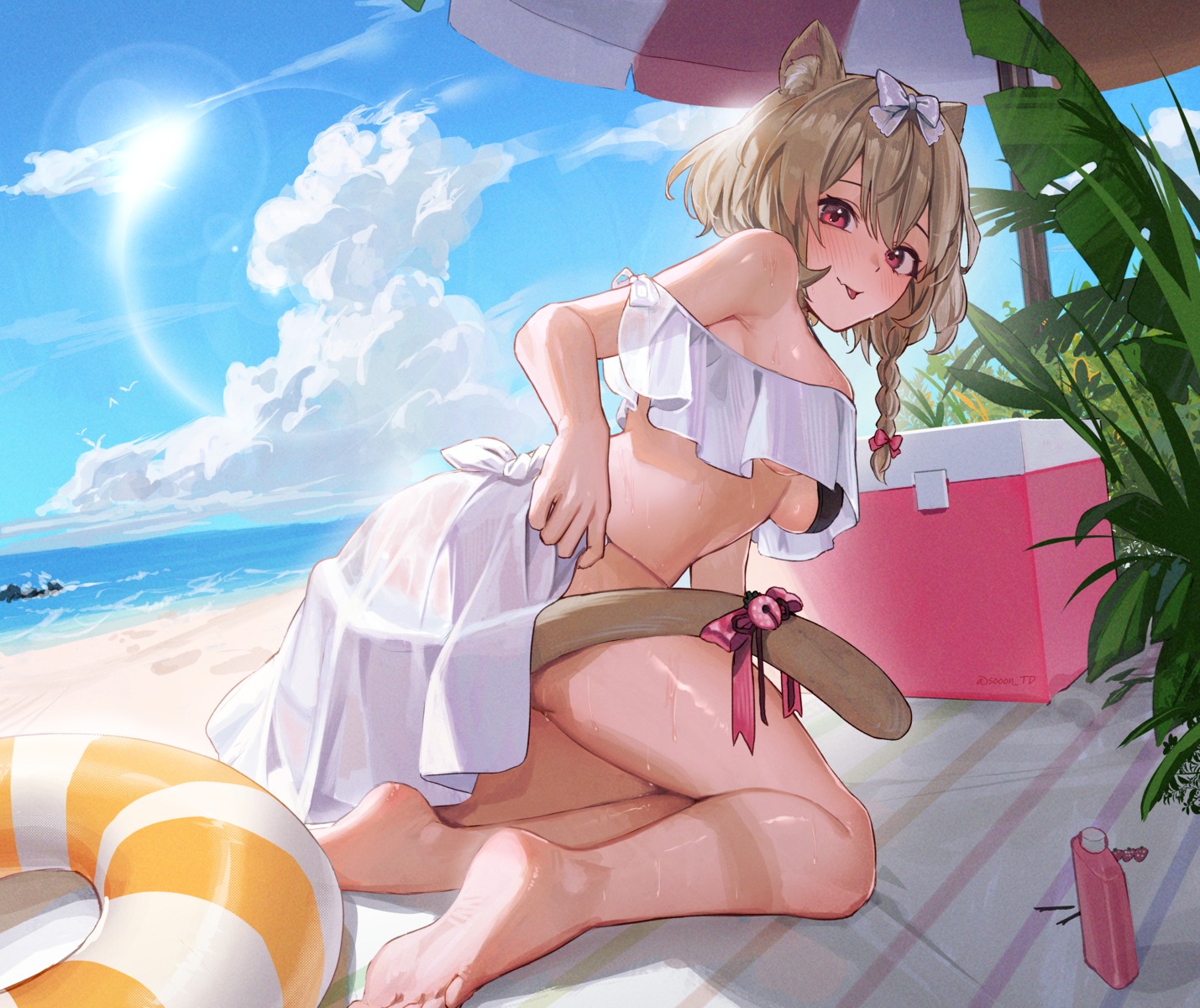 animal_ears bikini nekomimi see_through sooon swimsuits tail wet_clothes