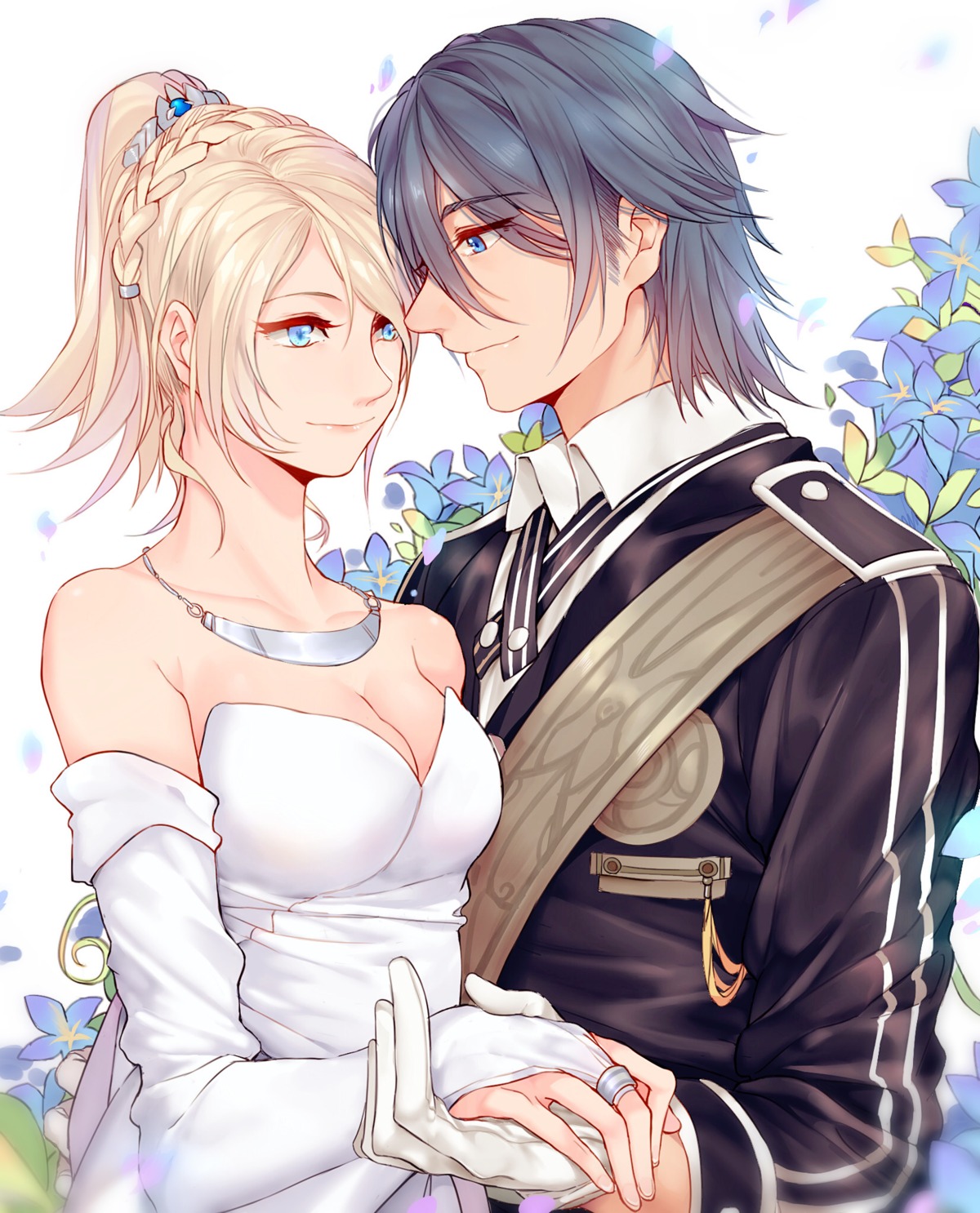 cleavage dress final_fantasy_xv lunafreya_nox_fleuret noctis_lucis_caelum wedding_dress yorukun