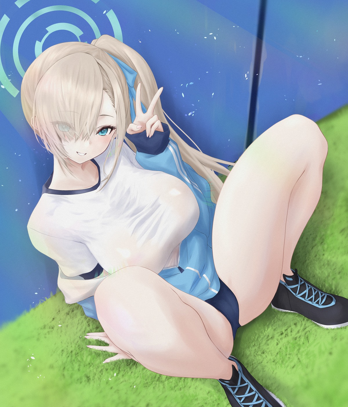 blue_archive buruma cameltoe gym_uniform halo ichinose_asuna no_bra noa_(skae3323) see_through