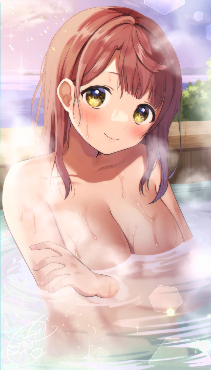 bathing kazepana love_live!_nijigasaki_high_school_idol_club naked onsen uehara_ayumu wet