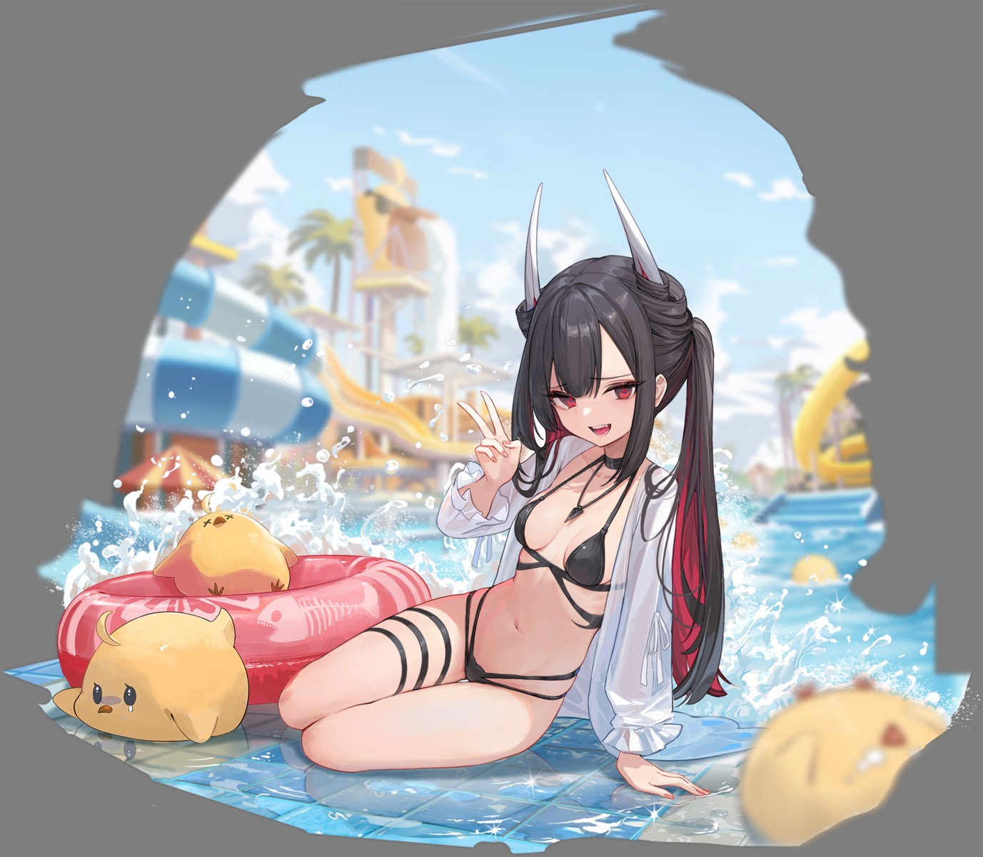 azur_lane garter hatsuzuki_(azur_lane) horns nekojira see_through swimsuits transparent_png