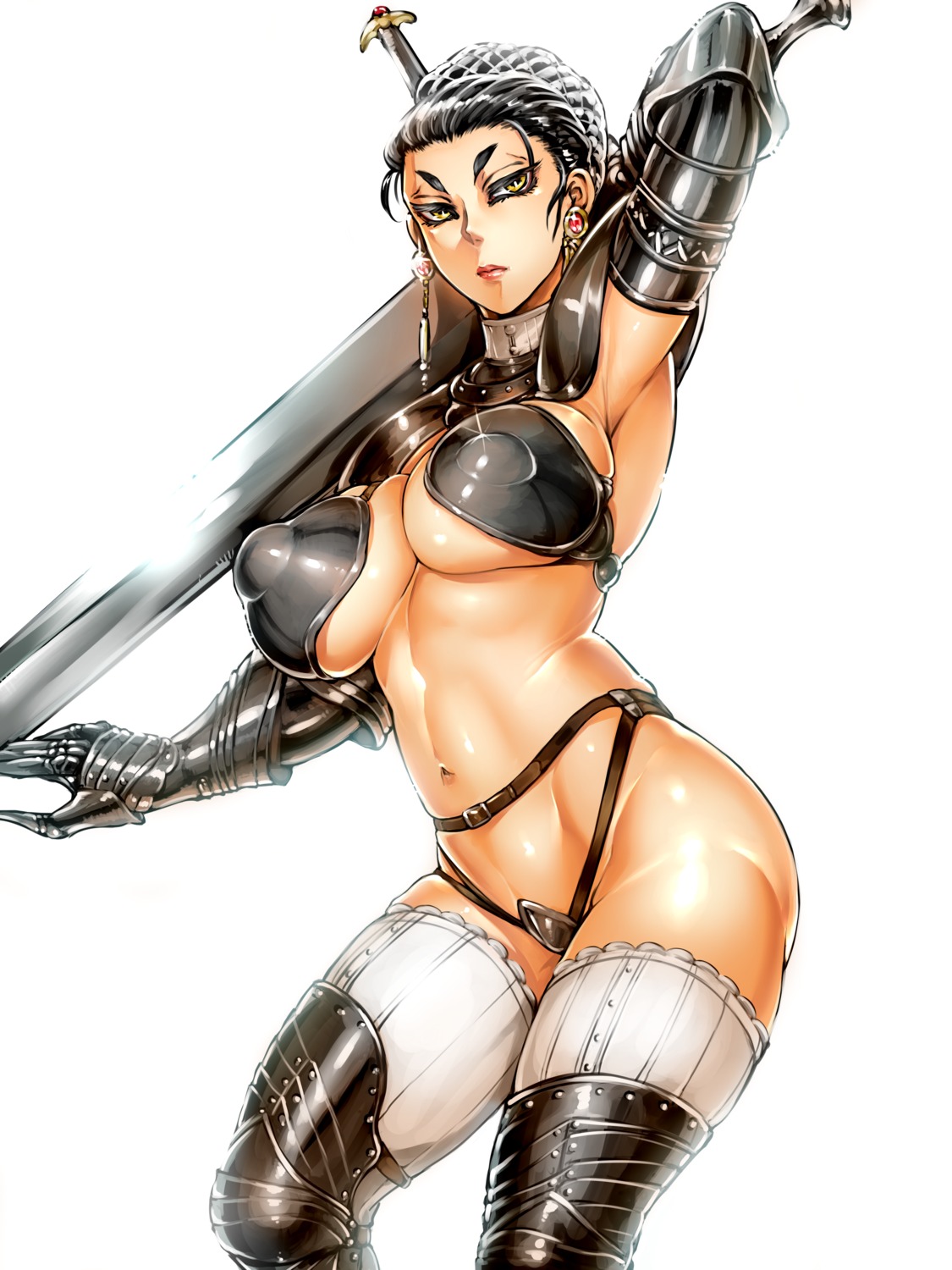 armor bikini_armor cleavage jyoka sword thighhighs underboob