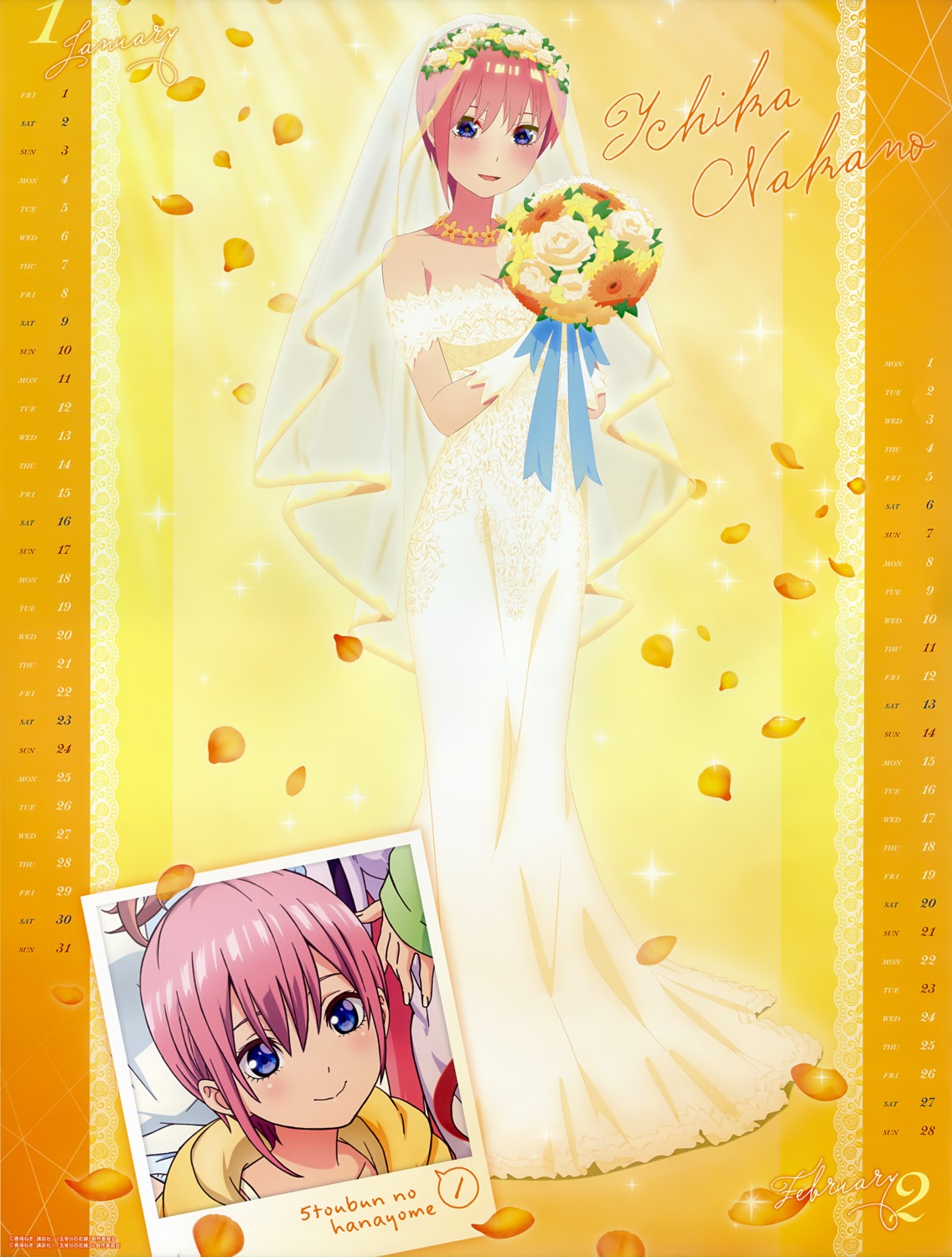 5-toubun_no_hanayome calendar cleavage dress nakano_ichika no_bra tagme wedding_dress