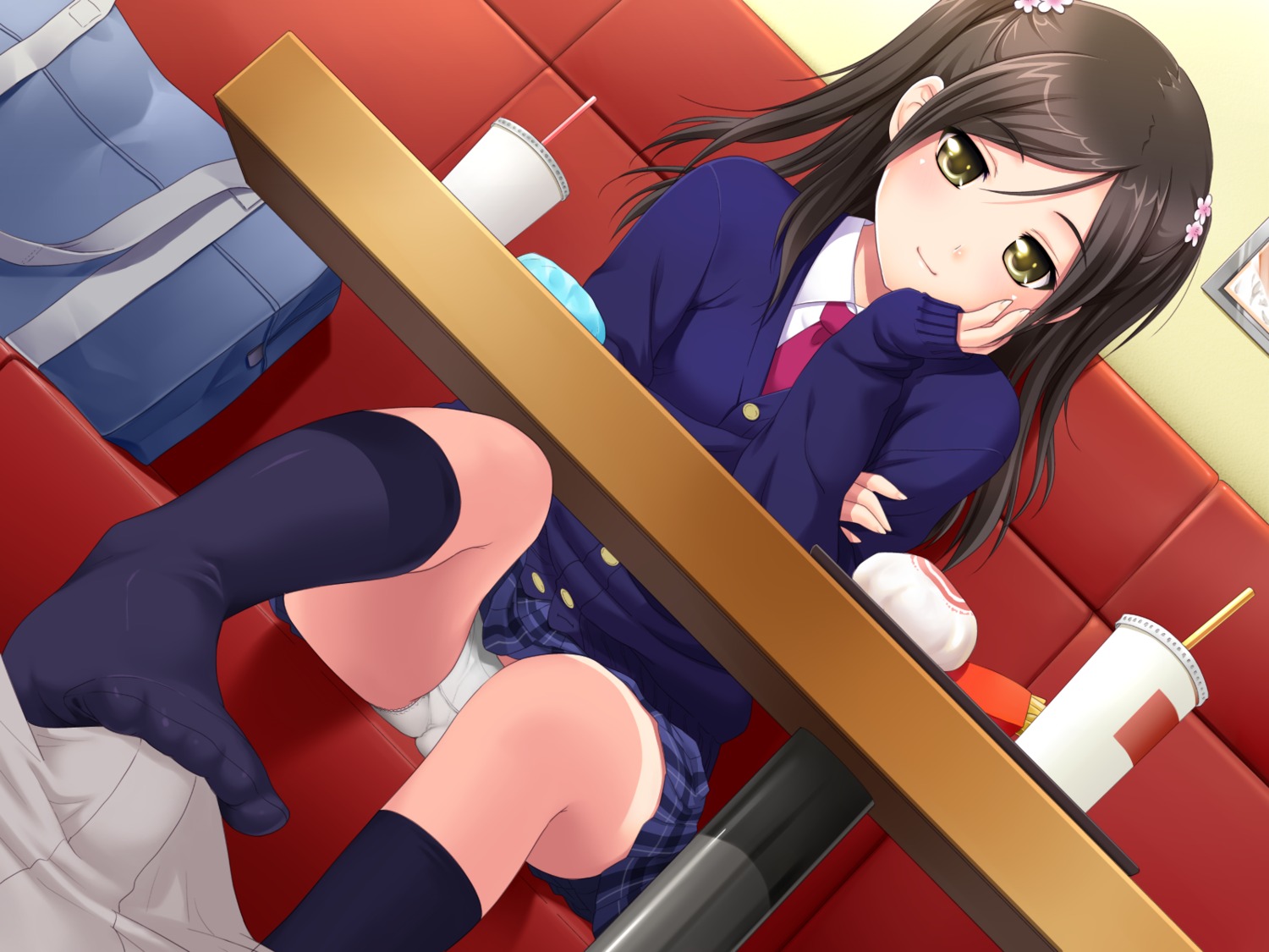 footjob game_cg hazuki_riko loli mebae_(game) nonohara_miki pantsu seifuku tanuki-soft