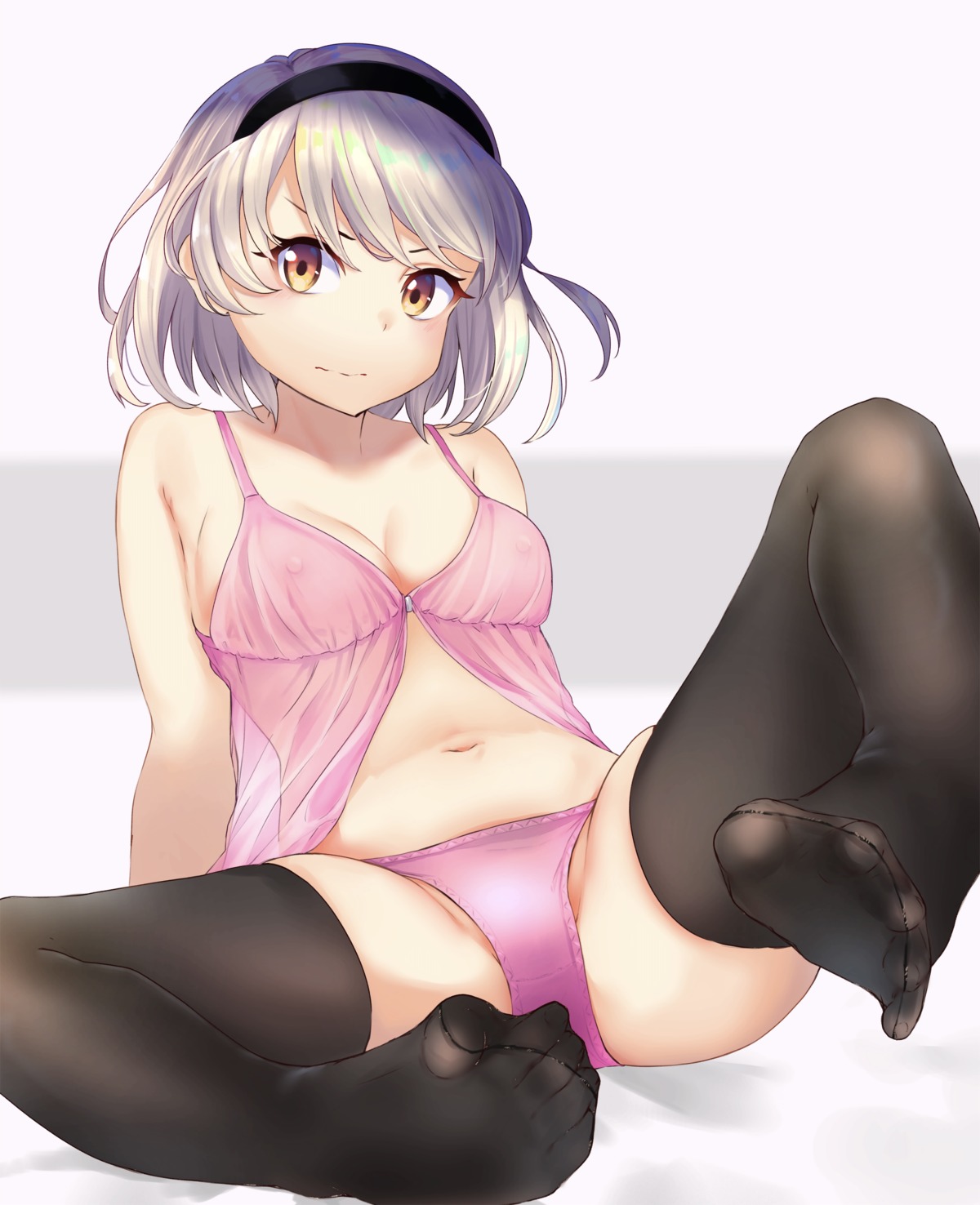 feet lingerie m.tokotsu nipples no_bra pantsu see_through thighhighs