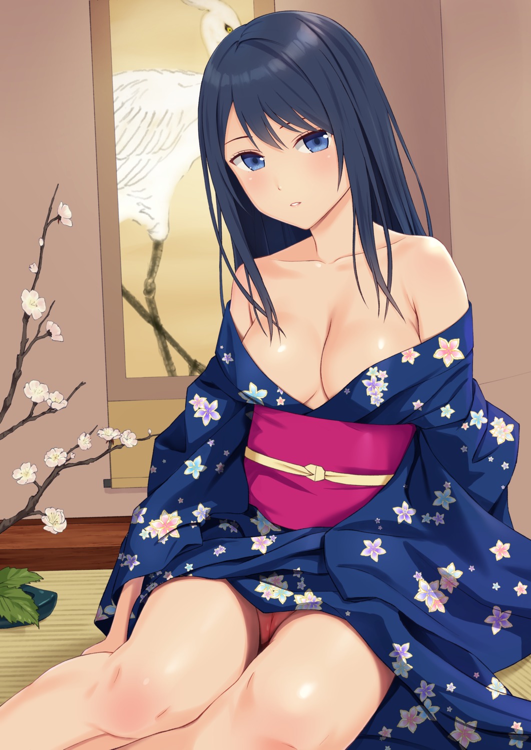 n.g. no_bra nopan open_shirt pussy skirt_lift uncensored yukata