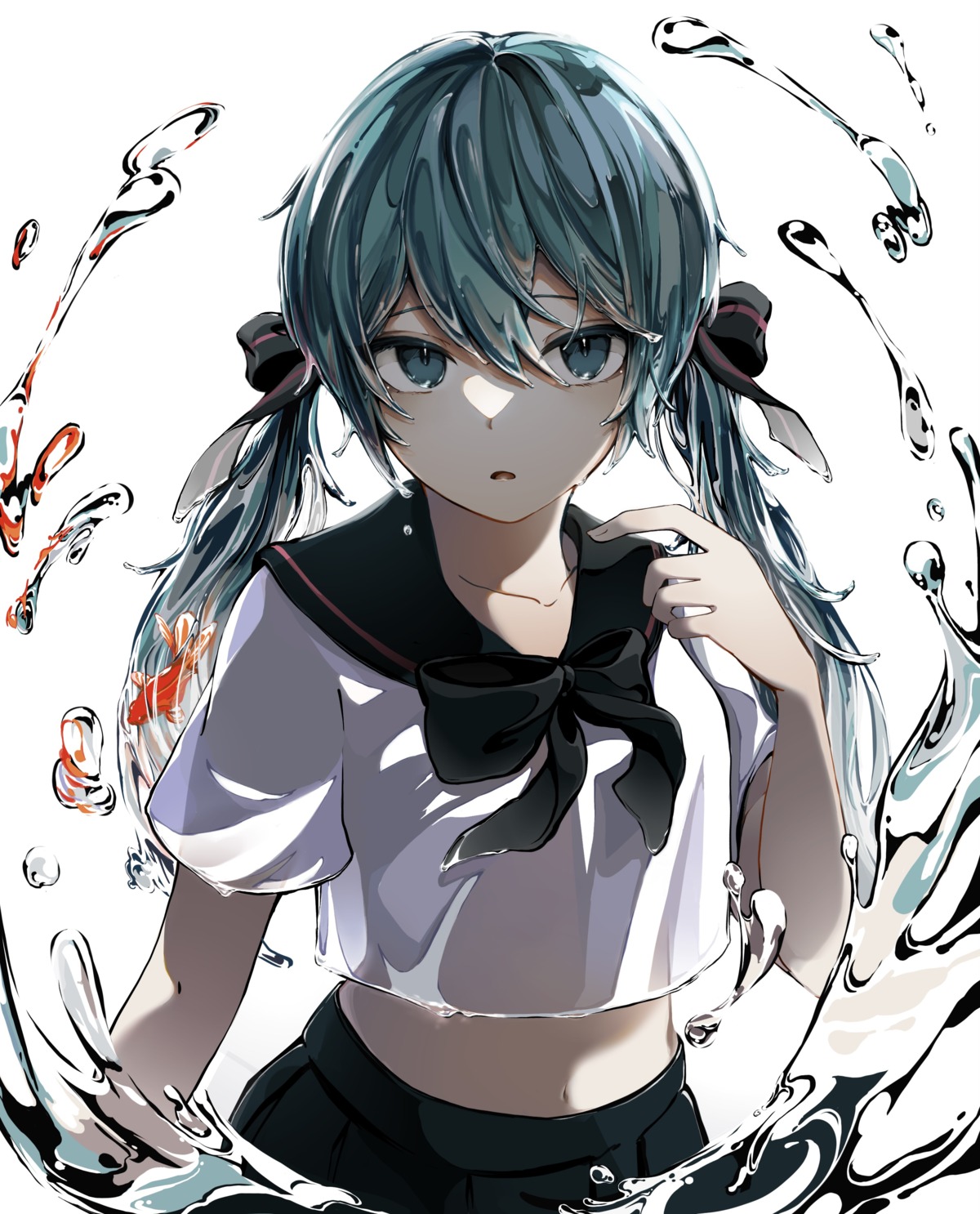 bottle_miku hatsune_miku revebw see_through seifuku vocaloid wet wet_clothes