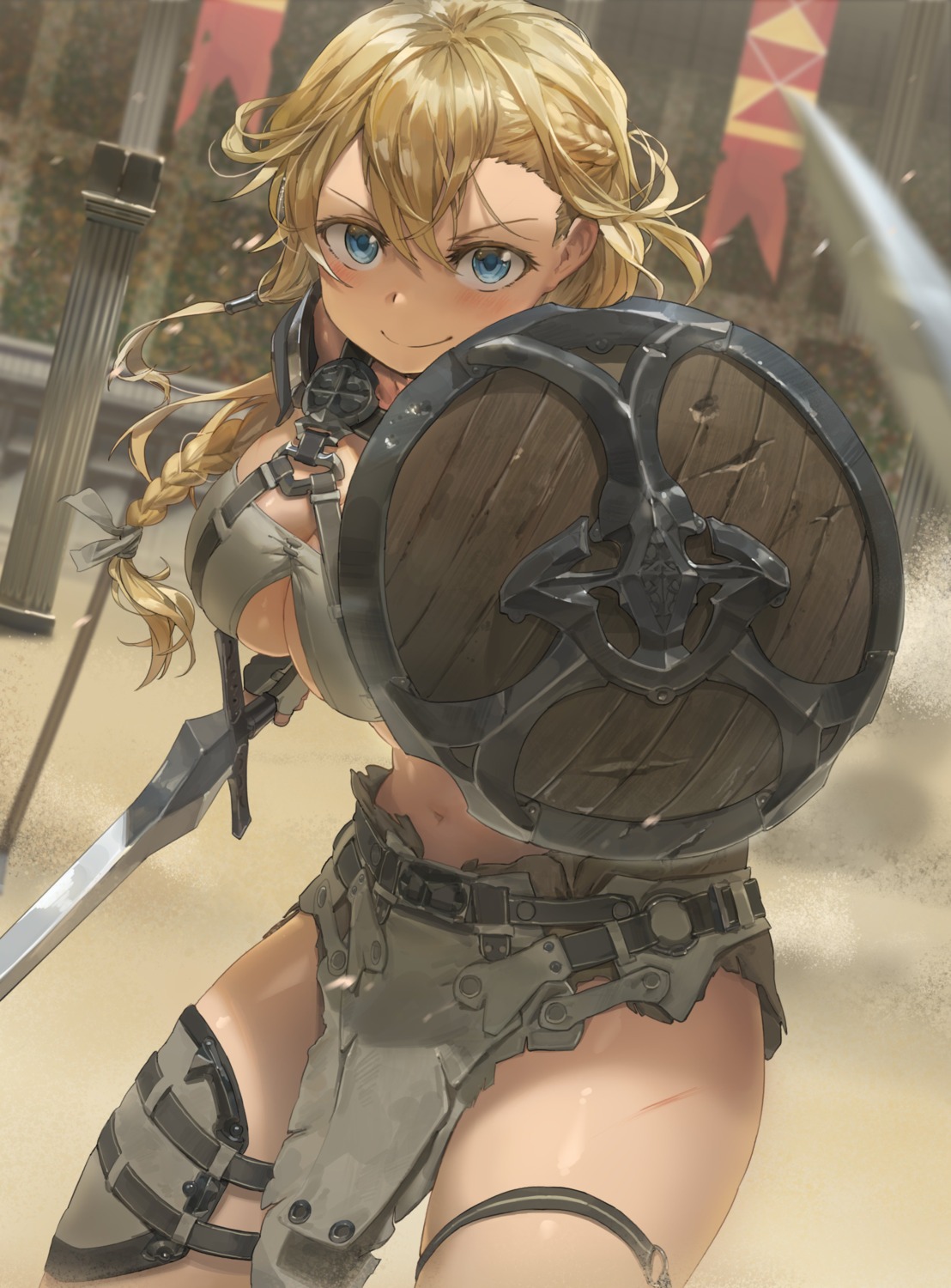 armor cleavage free_style_(yohan1754) garter sword weapon