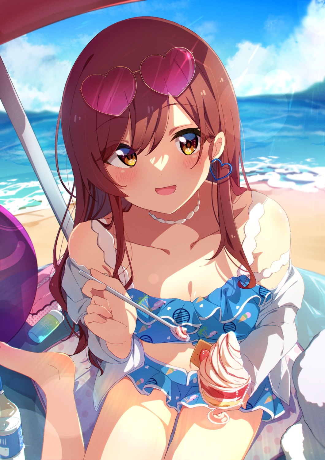 bikini megane oosaki_amana open_shirt reikakrzk swimsuits the_idolm@ster the_idolm@ster_shiny_colors