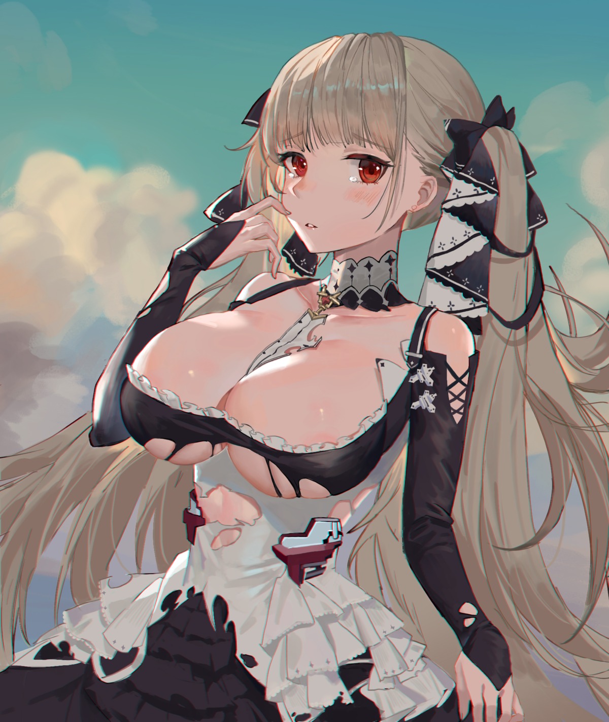 azur_lane cleavage formidable_(azur_lane) gothic_lolita lolita_fashion naicha no_bra torn_clothes