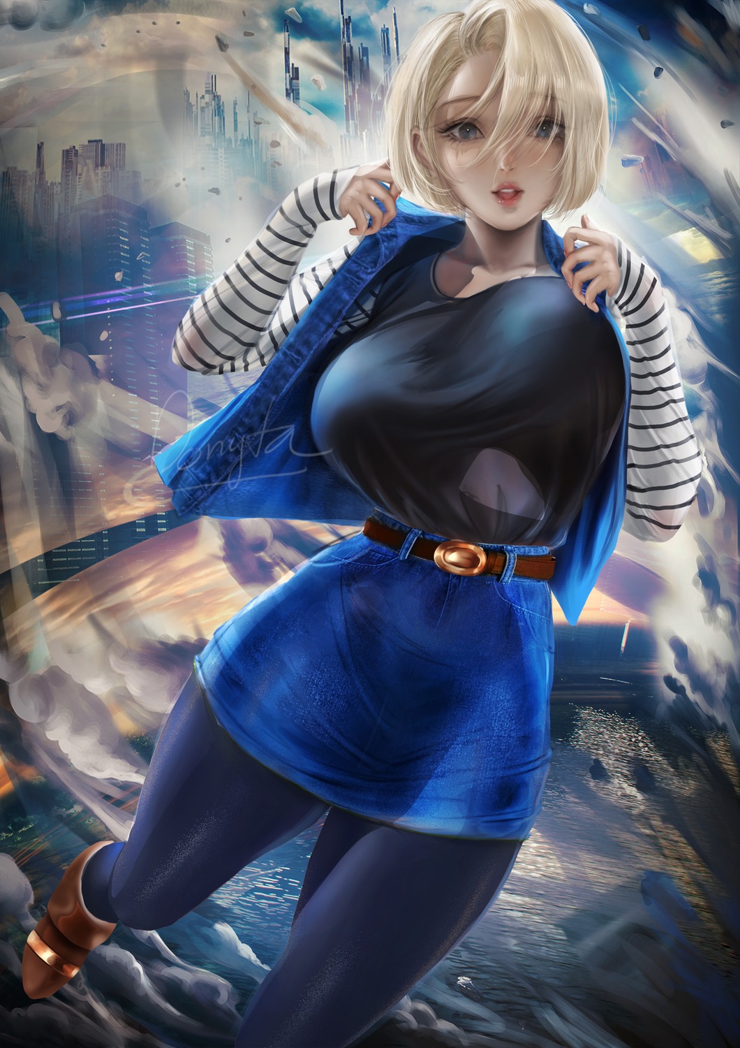 android_18 donyta dragon_ball dragon_ball_z pantyhose undressing