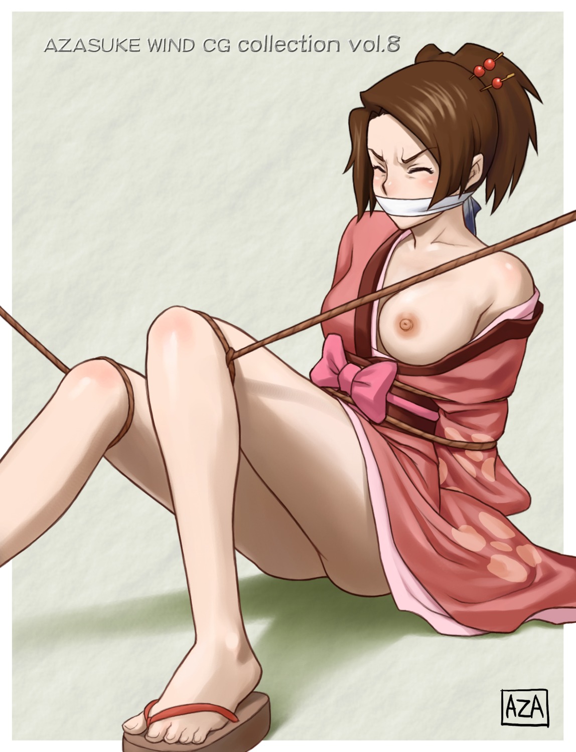 azasuke azasuke_wind bondage breasts fuu kimono nipples no_bra nopan open_shirt samurai_champloo