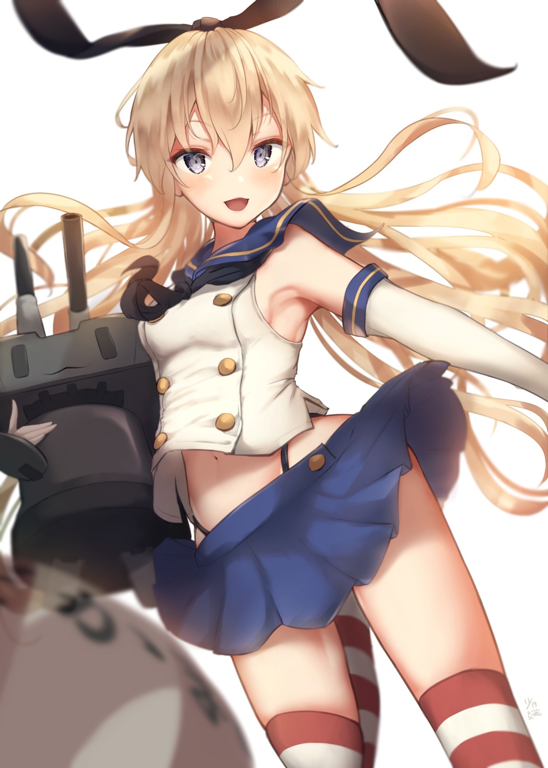 kantai_collection pantsu rensouhou-chan seifuku shanghmely shimakaze_(kancolle) skirt_lift thighhighs thong