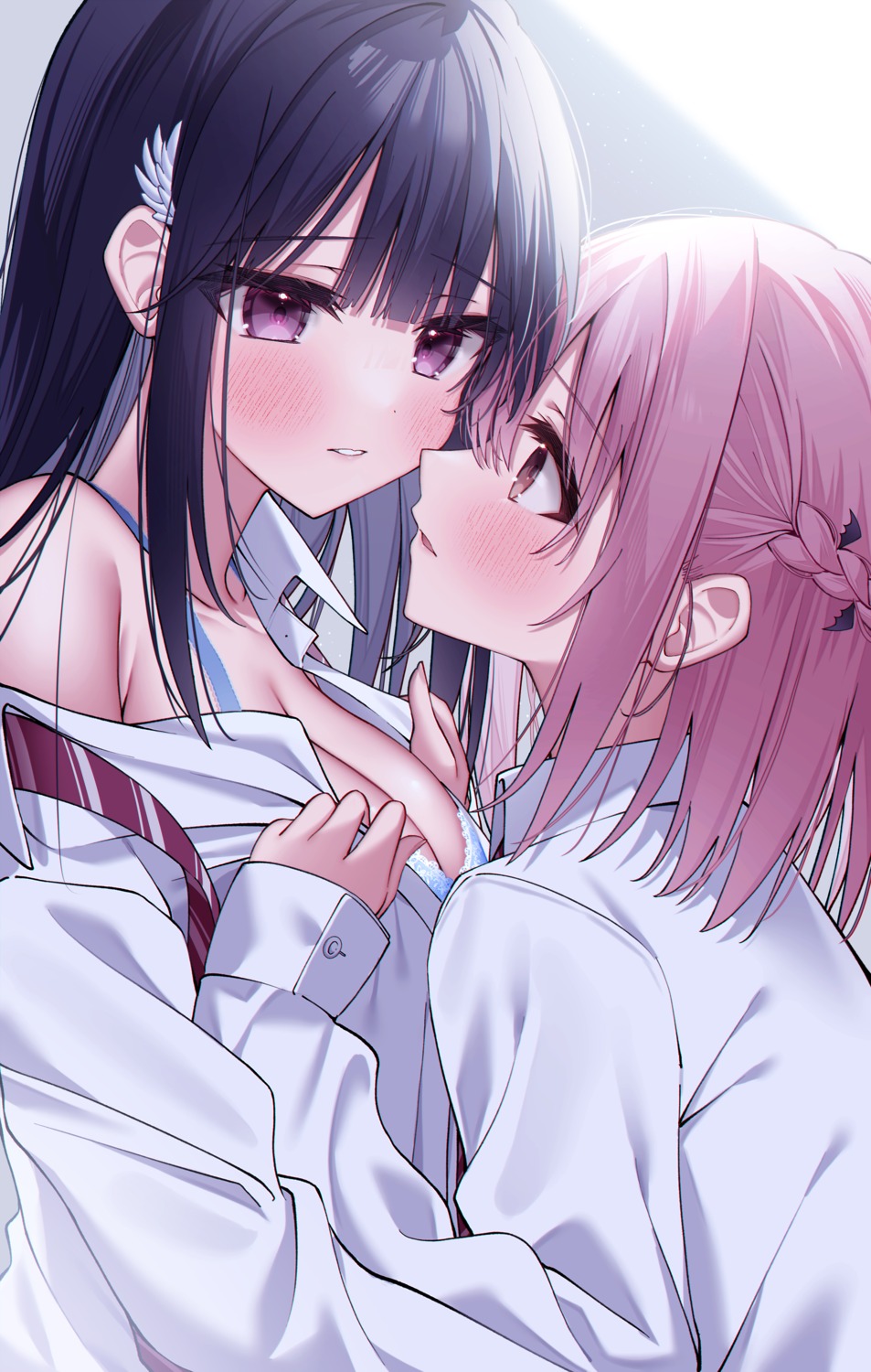 bra kuro_namako open_shirt seifuku undressing yuri