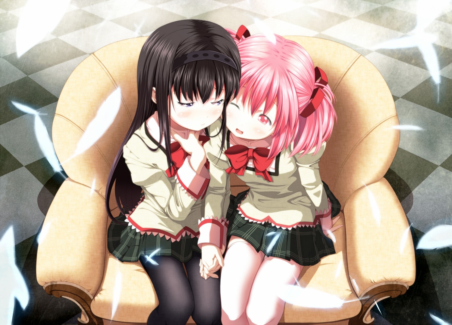 akemi_homura kaname_madoka pantyhose puella_magi_madoka_magica seifuku thighhighs tsukumo