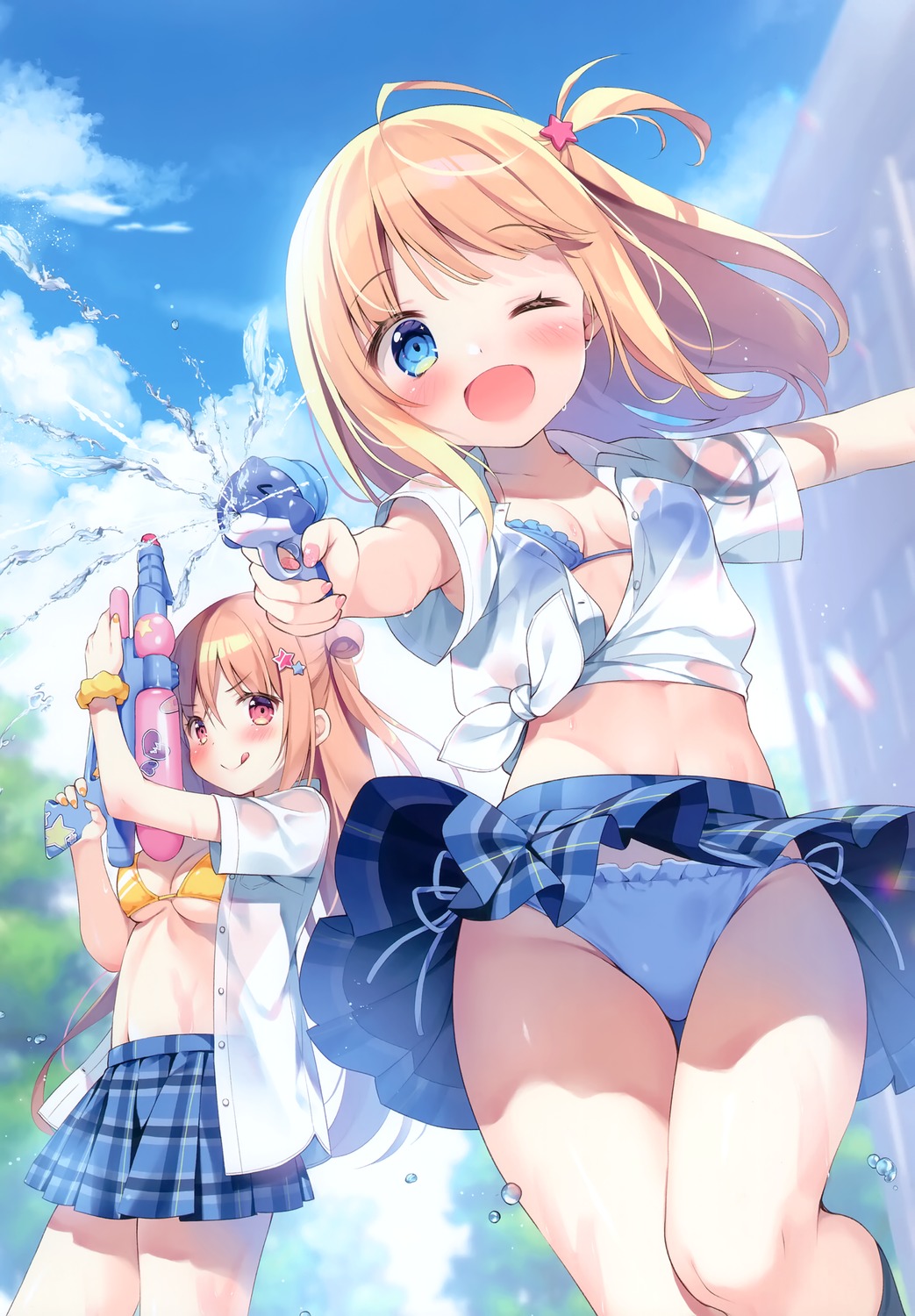 bikini open_shirt pan pan_no_mimi see_through seifuku skirt_lift swimsuits ten_(pan) wet_clothes