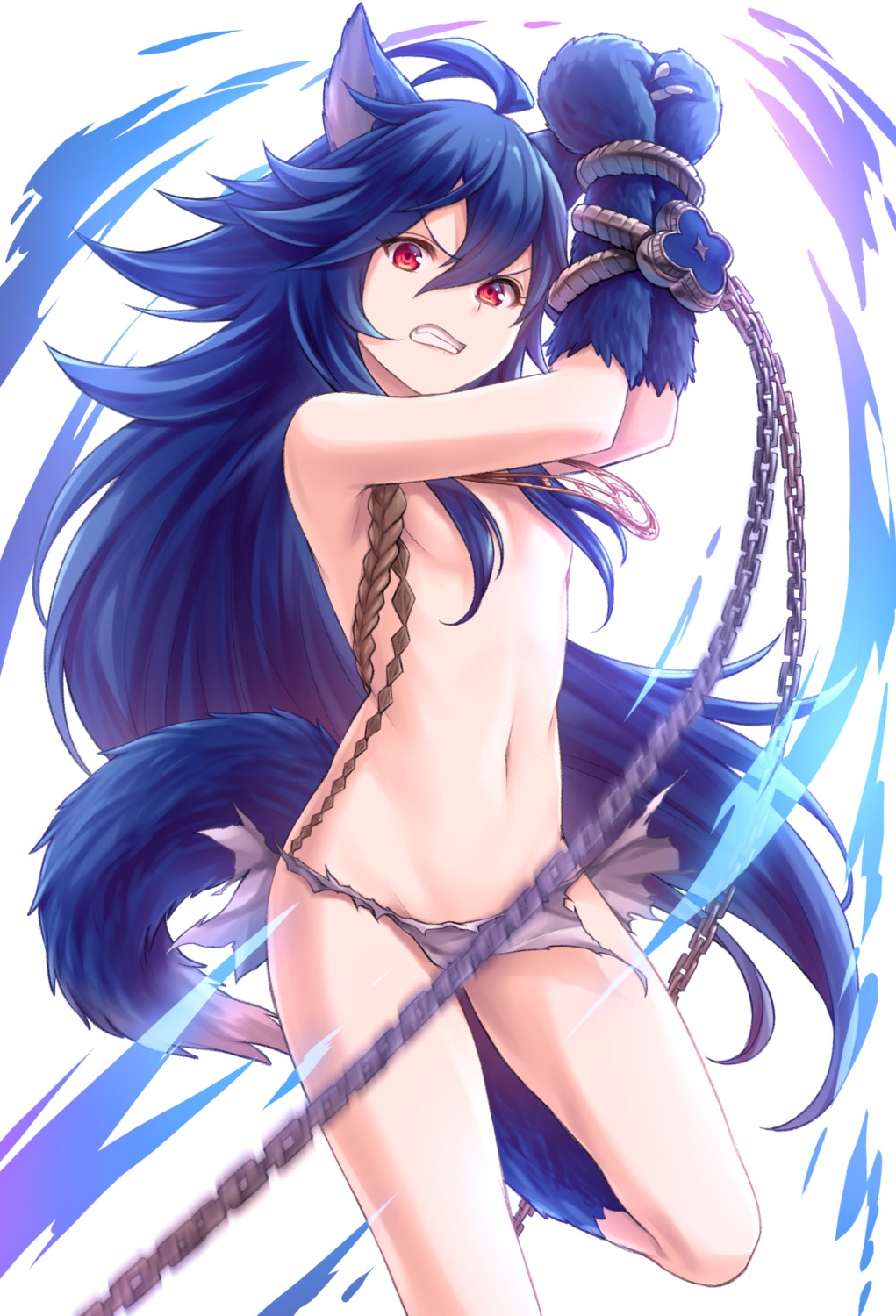 animal_ears bondage fenrir granblue_fantasy pantsu tail tomo_(tmtm_mf_mf) topless torn_clothes