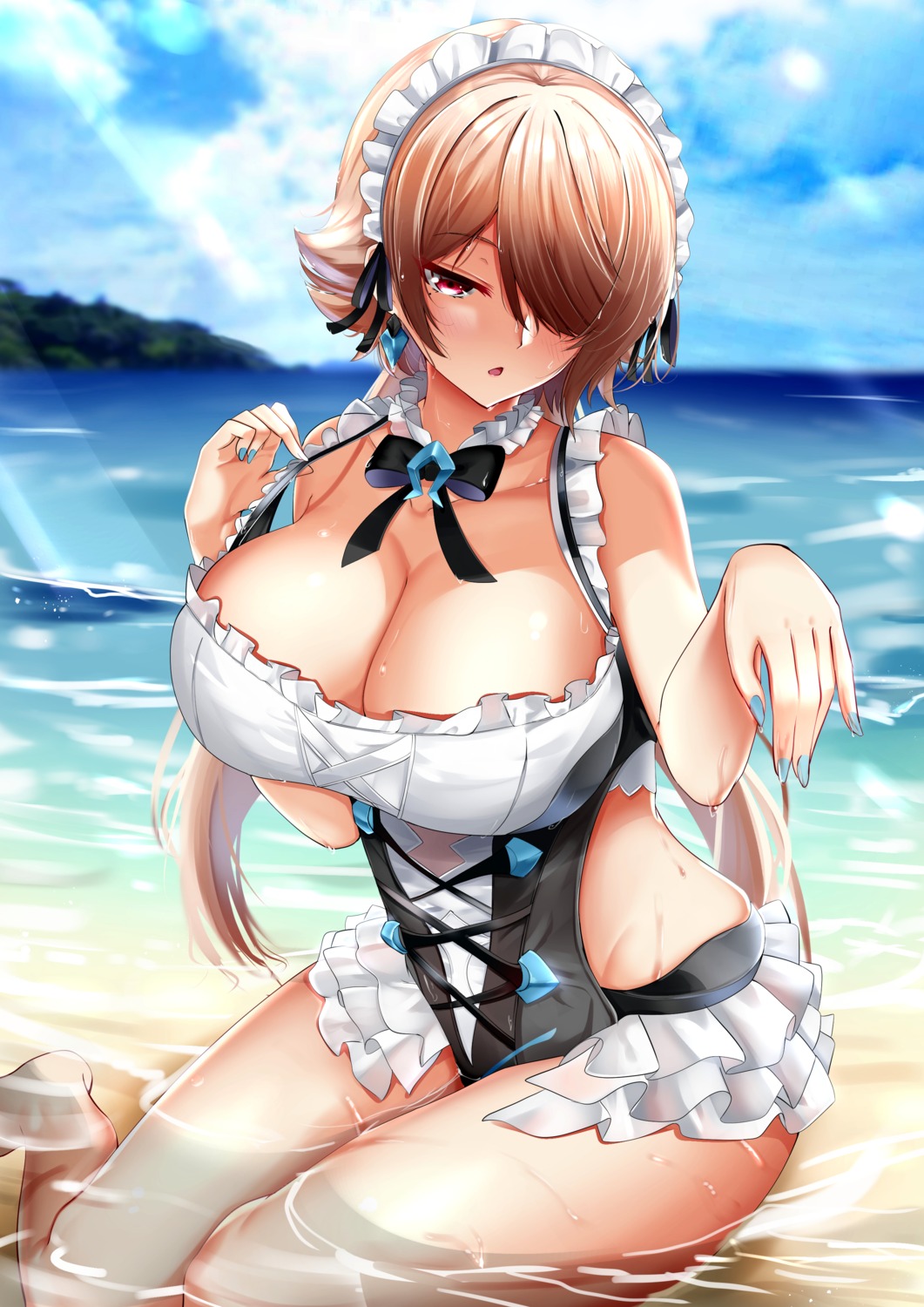 benghuai_xueyuan cleavage honkai_impact maid masaki_nanaya rita_rossweisse swimsuits wet