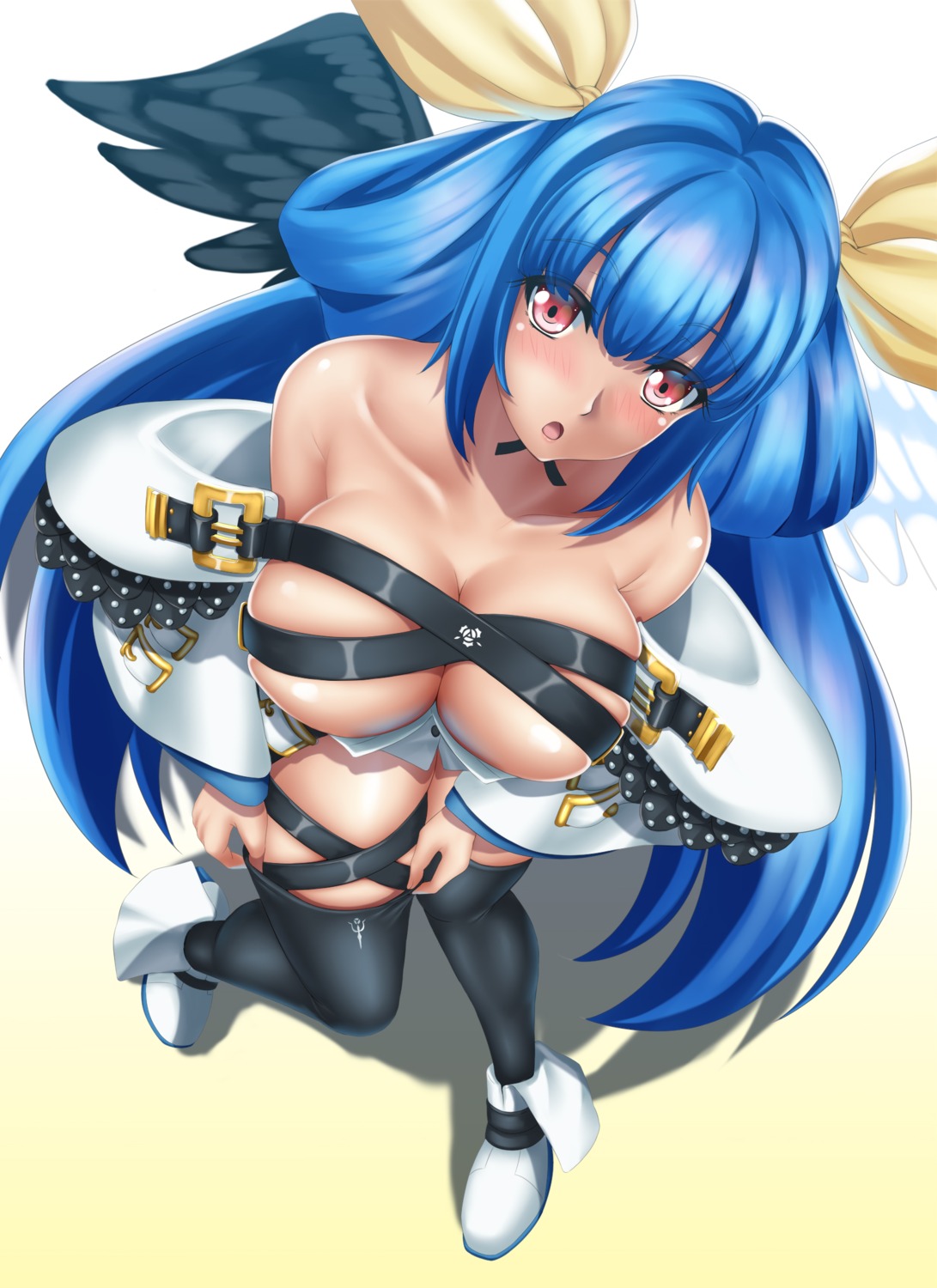 dizzy garter guilty_gear no_bra open_shirt tama_(tamakaka1031) thighhighs wings