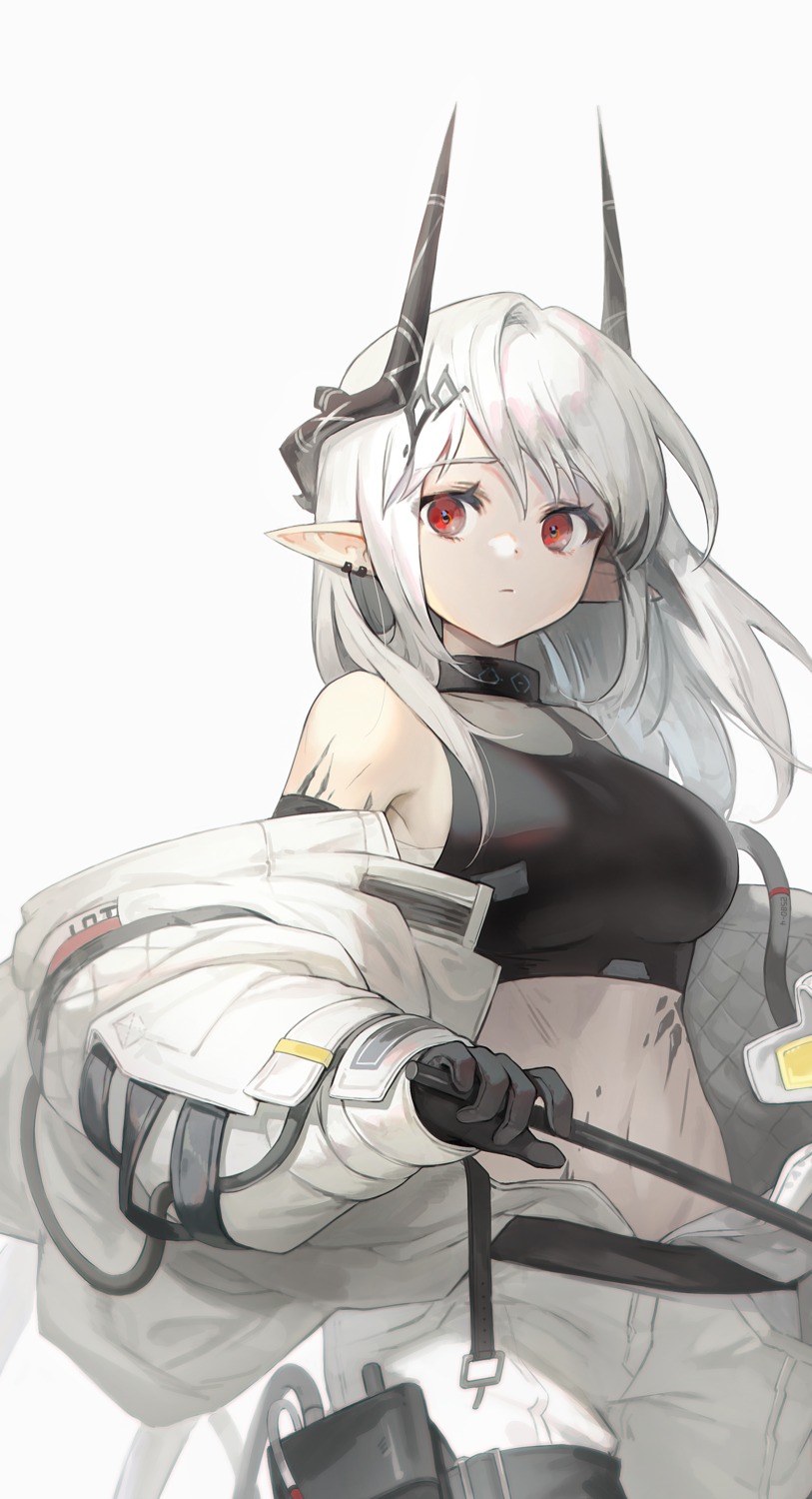 arknights bodysuit garter horns mudrock_(arknights) pointy_ears soyoong_jun