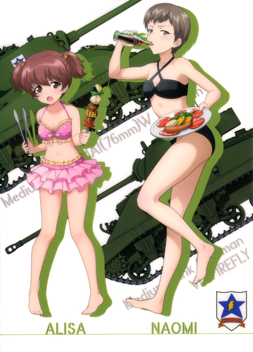 alisa_(girls_und_panzer) bikini cleavage girls_und_panzer naomi_(girls_und_panzer) swimsuits