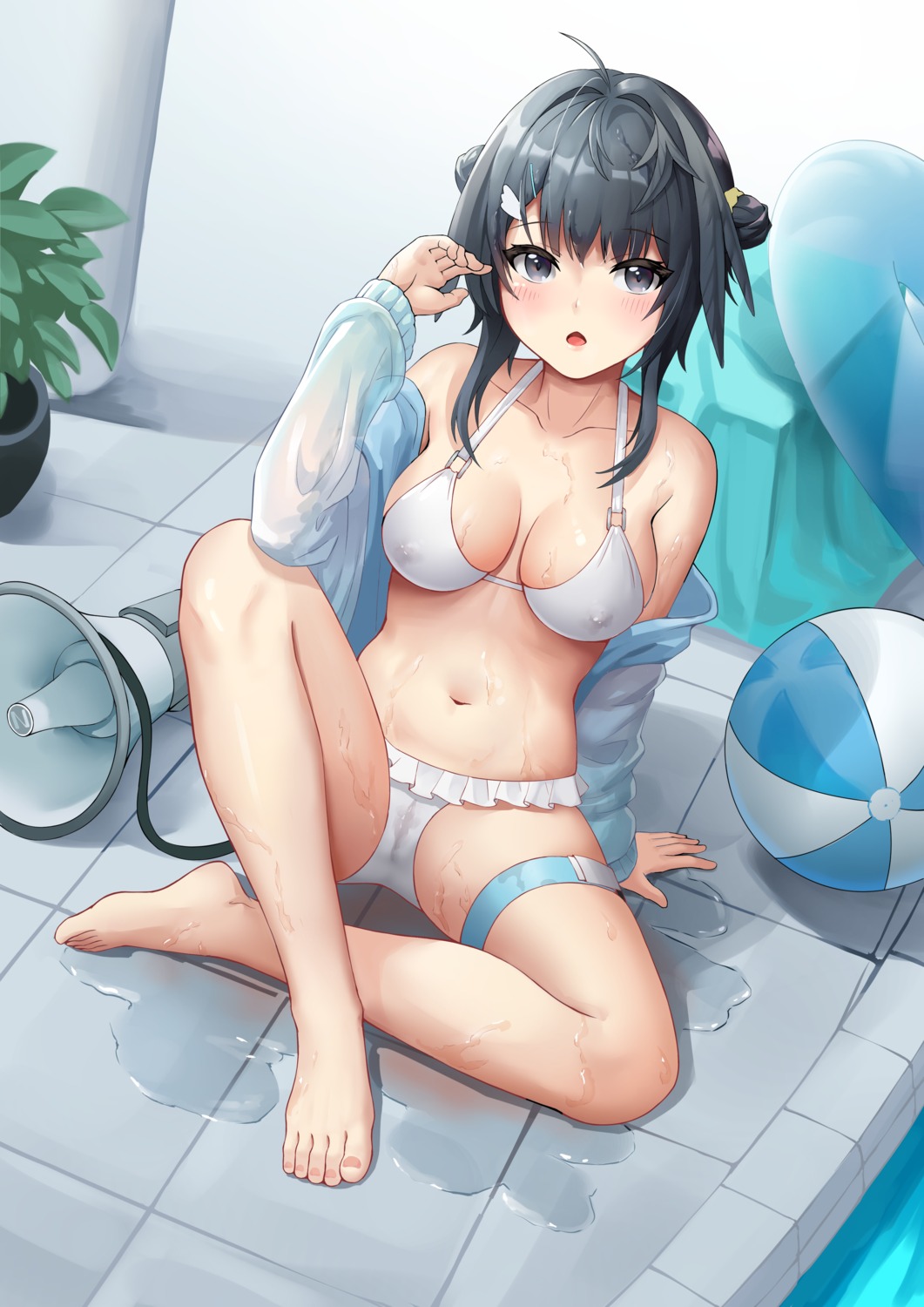 arknights bikini cameltoe erect_nipples feet garter la_pluma_(arknights) open_shirt swimsuits t_zhonglang wet