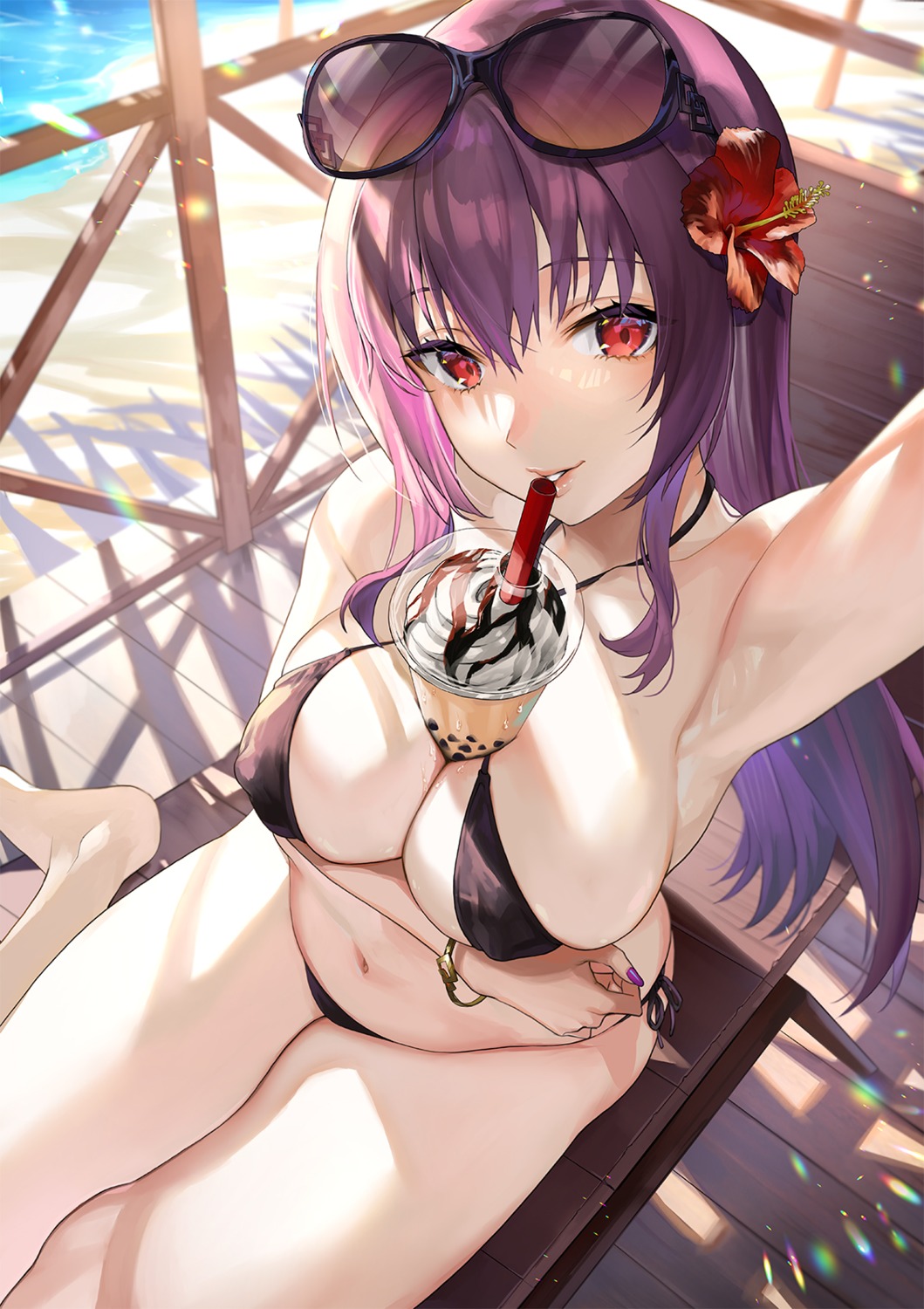 bikini fate/grand_order megane sage_joh scathach_(fate/grand_order) selfie swimsuits