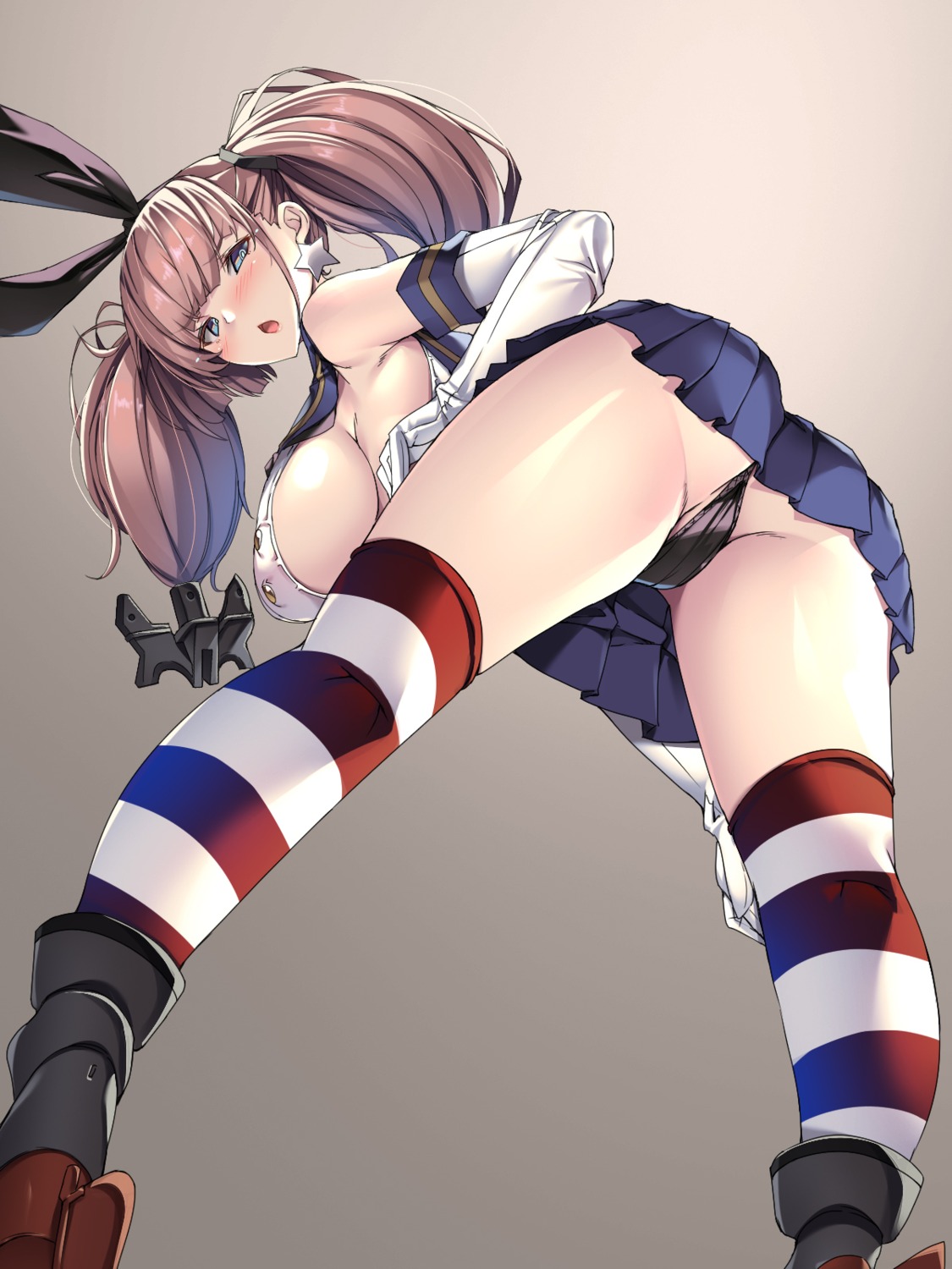 ass atlanta_(kancolle) cosplay kantai_collection no_bra pantsu seifuku shimakaze_(kancolle) skirt_lift thighhighs thong torisan